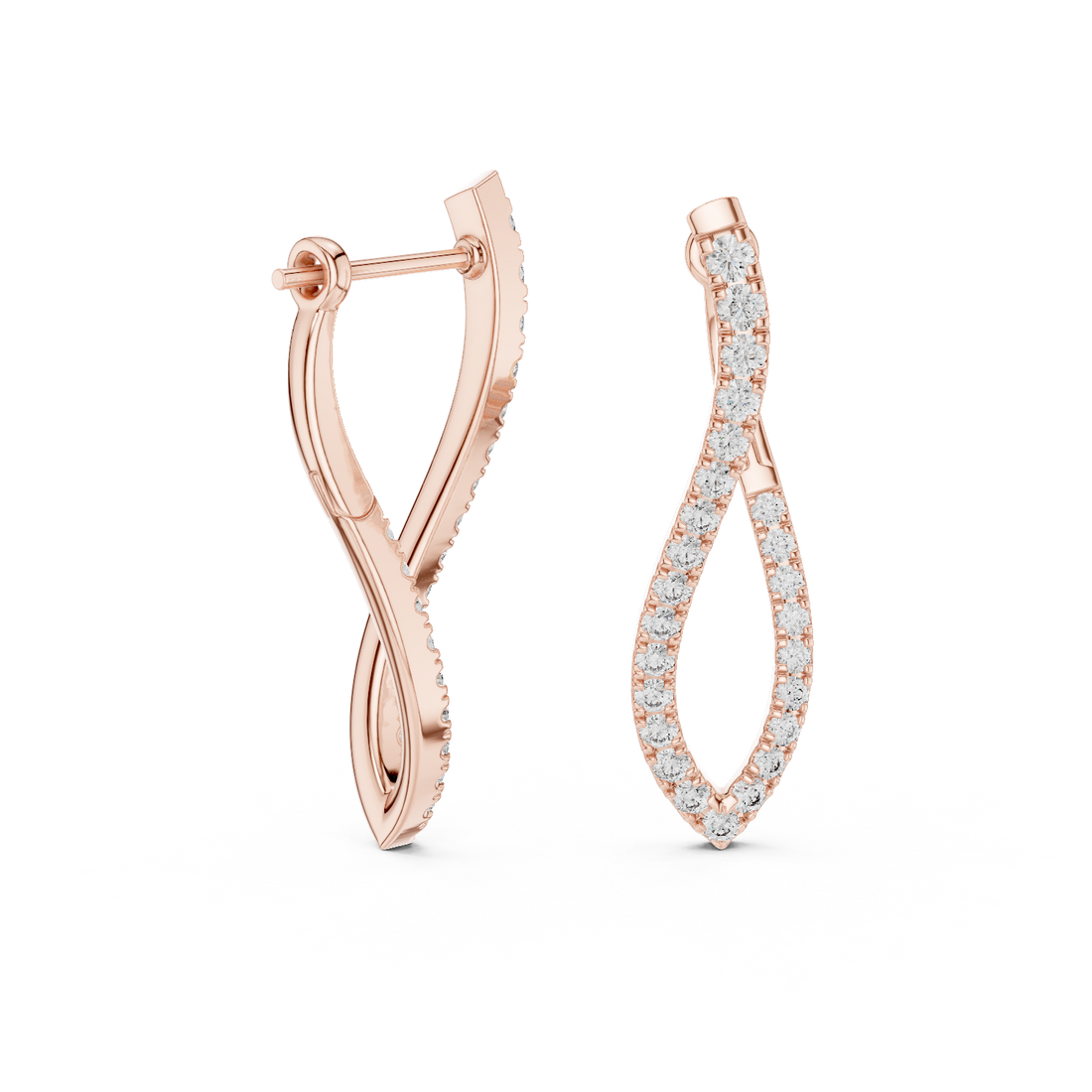 Round Cut Diamond Open Teardrop Twist Drop Earrings with Pavé Brilliance