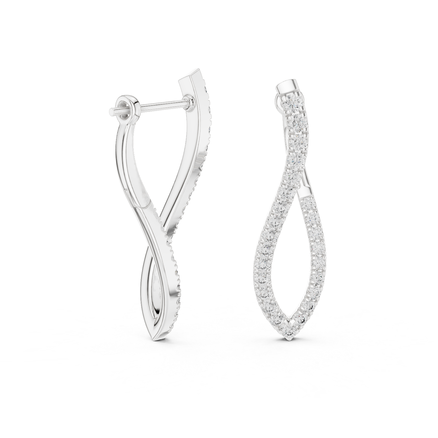 Round Cut Diamond Open Teardrop Twist Drop Earrings with Pavé Brilliance