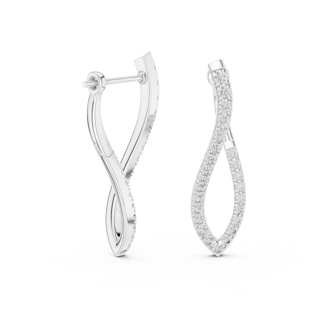 Round Cut Diamond Open Teardrop Twist Drop Earrings with Pavé Brilliance