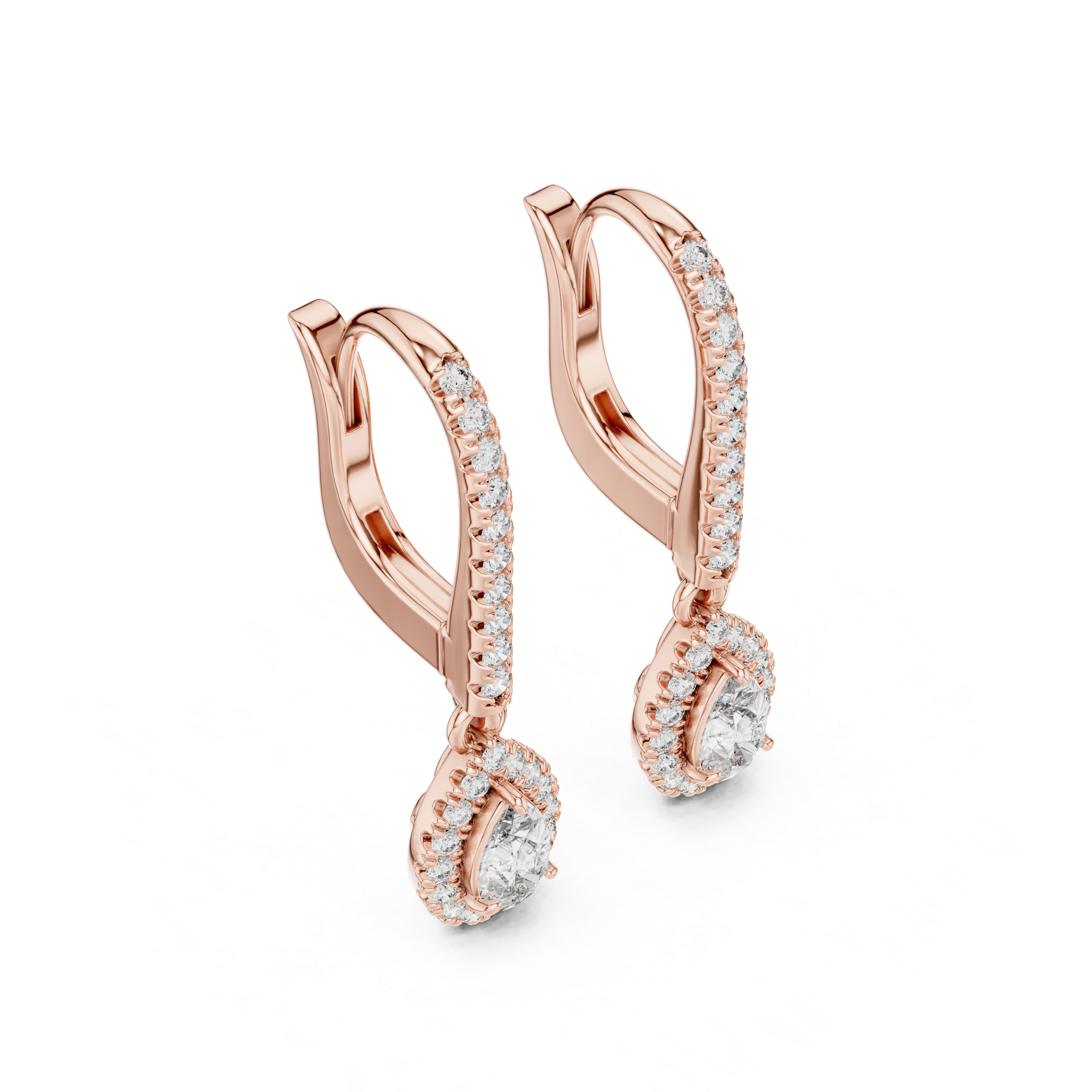 Pear Cut Diamond Halo Drop Earrings with Pavé Hoop Huggie Design
