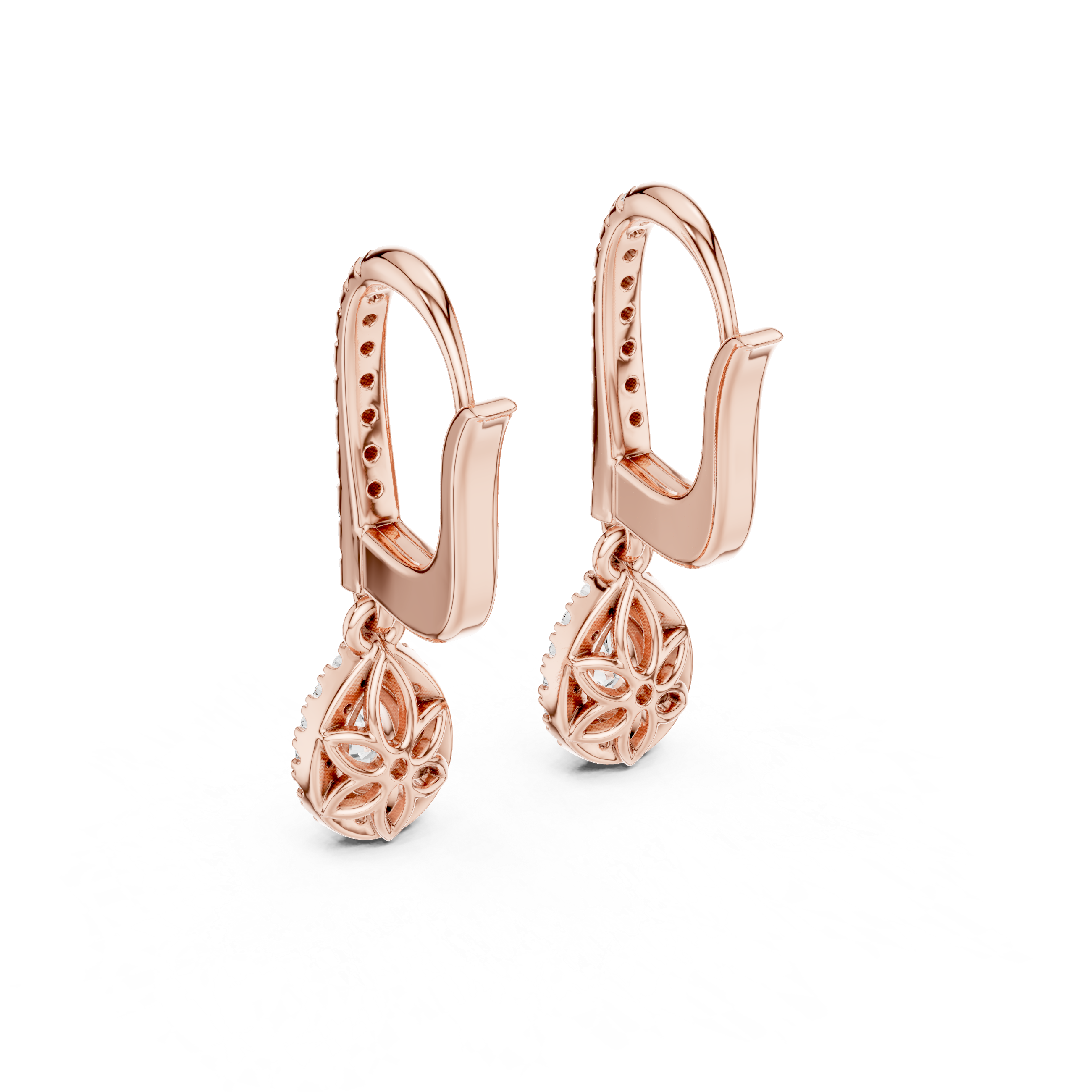 Pear Cut Diamond Halo Drop Earrings with Pavé Hoop Huggie Design