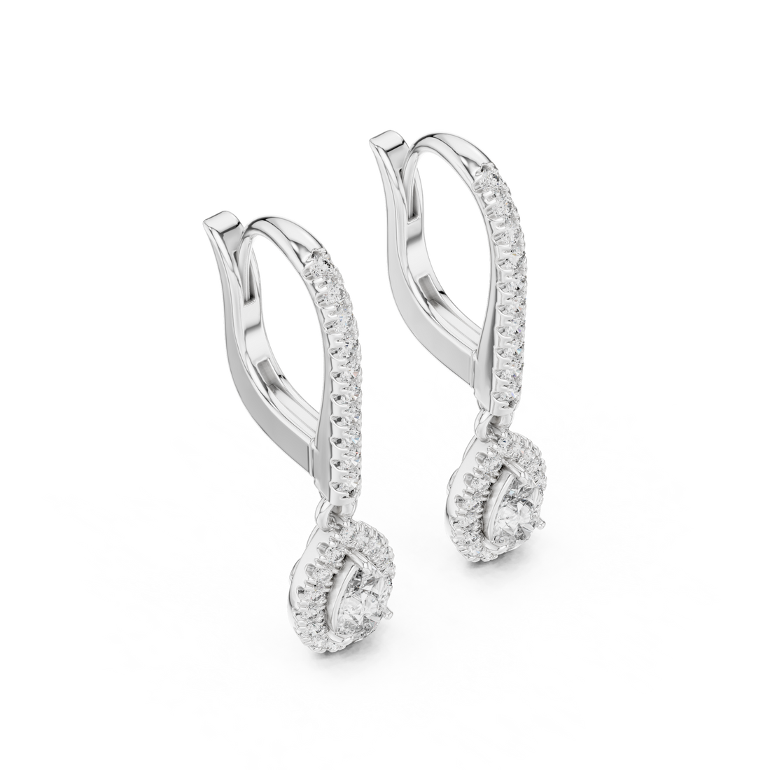 Pear Cut Diamond Halo Drop Earrings with Pavé Hoop Huggie Design
