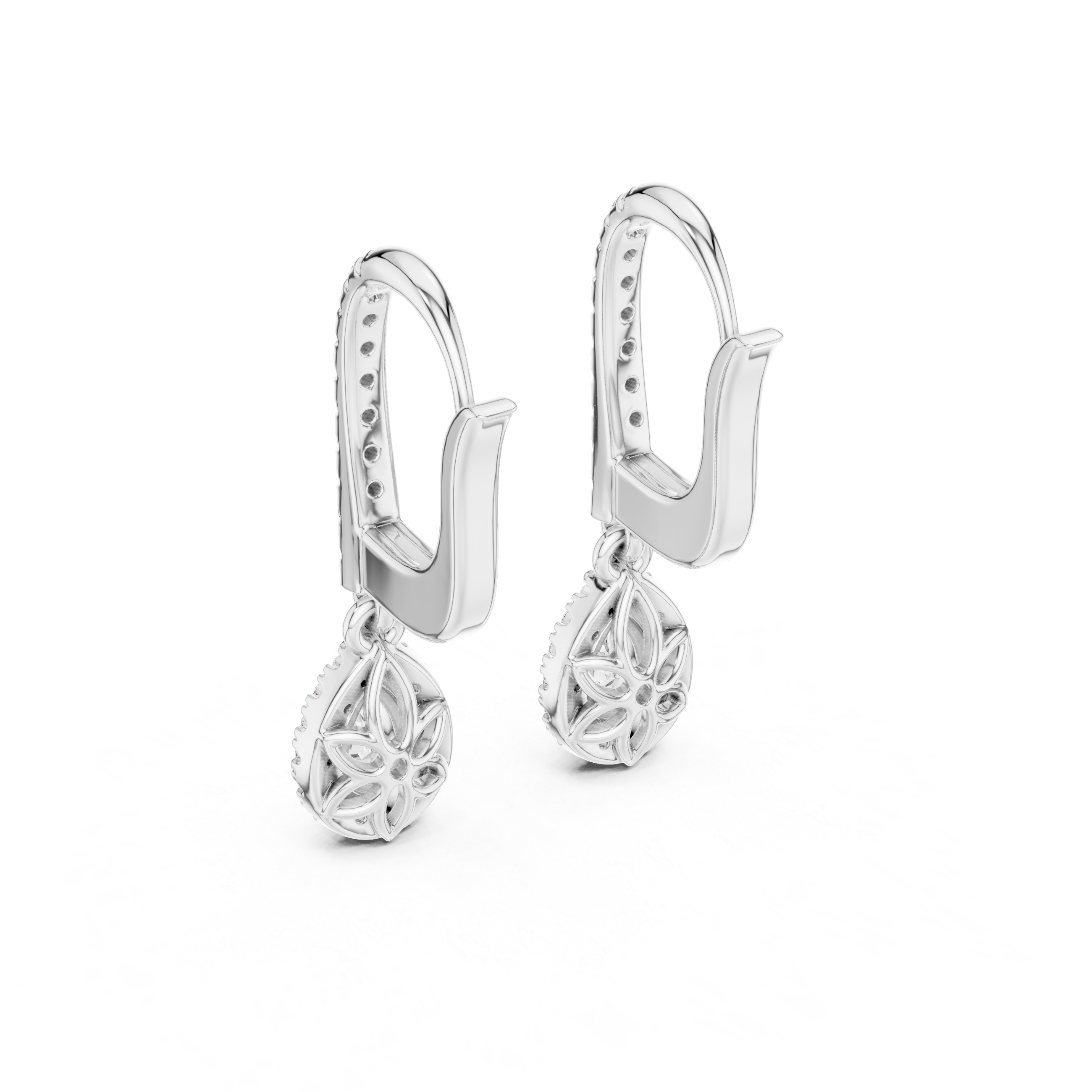 Pear Cut Diamond Halo Drop Earrings with Pavé Hoop Huggie Design