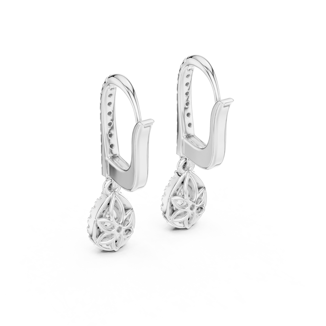 Pear Cut Diamond Halo Drop Earrings with Pavé Hoop Huggie Design