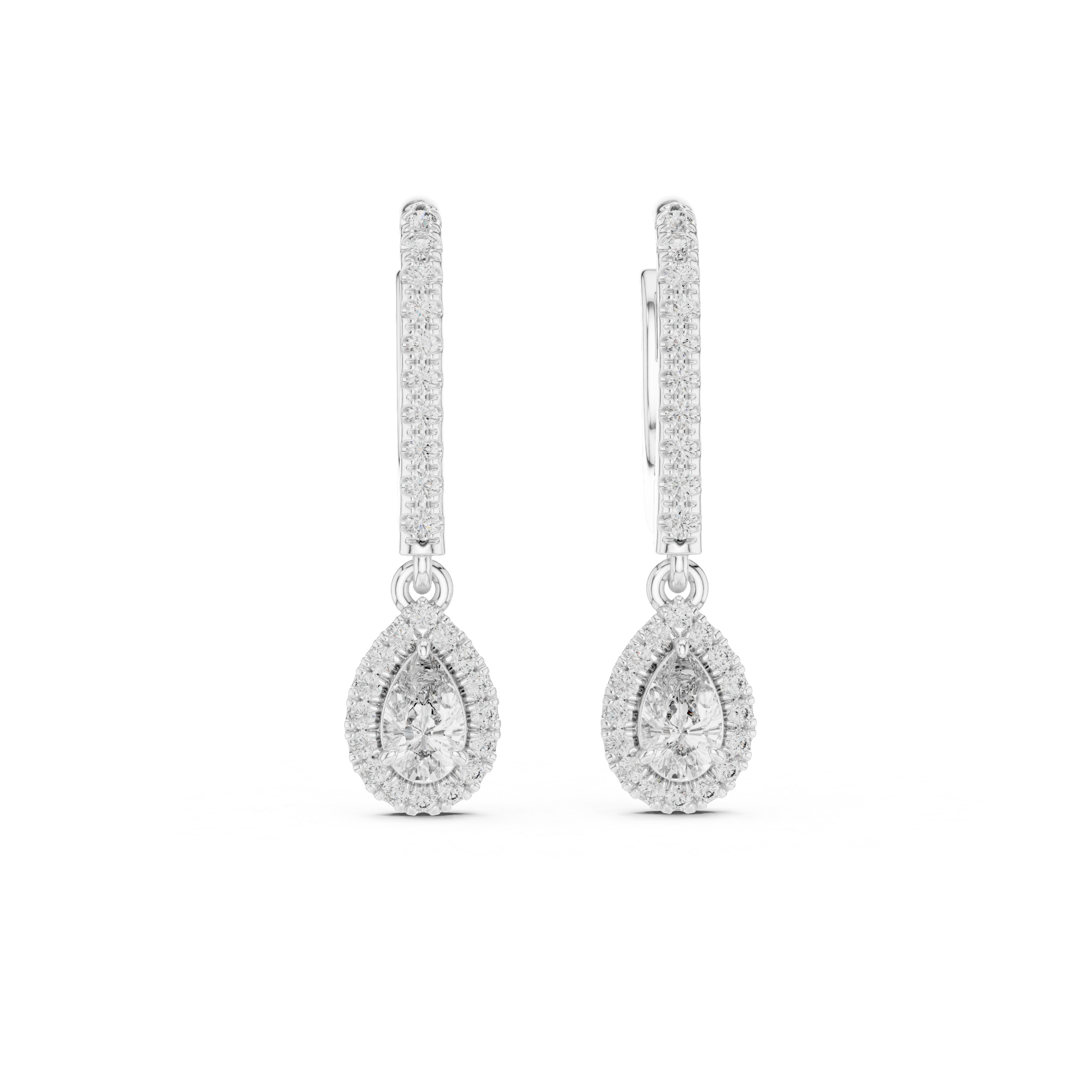 Pear Cut Diamond Halo Drop Earrings with Pavé Hoop Huggie Design