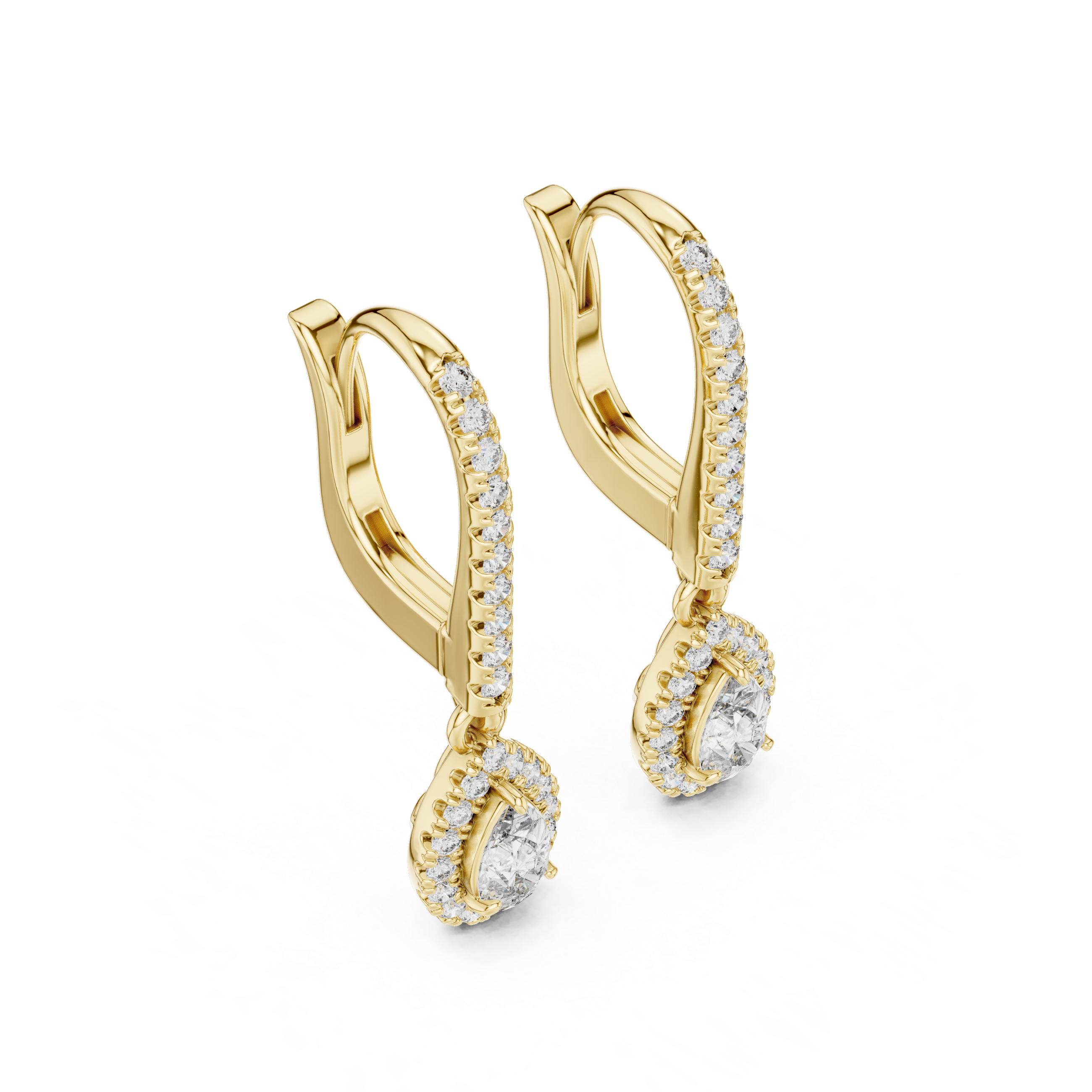 Pear Cut Diamond Halo Drop Earrings with Pavé Hoop Huggie Design