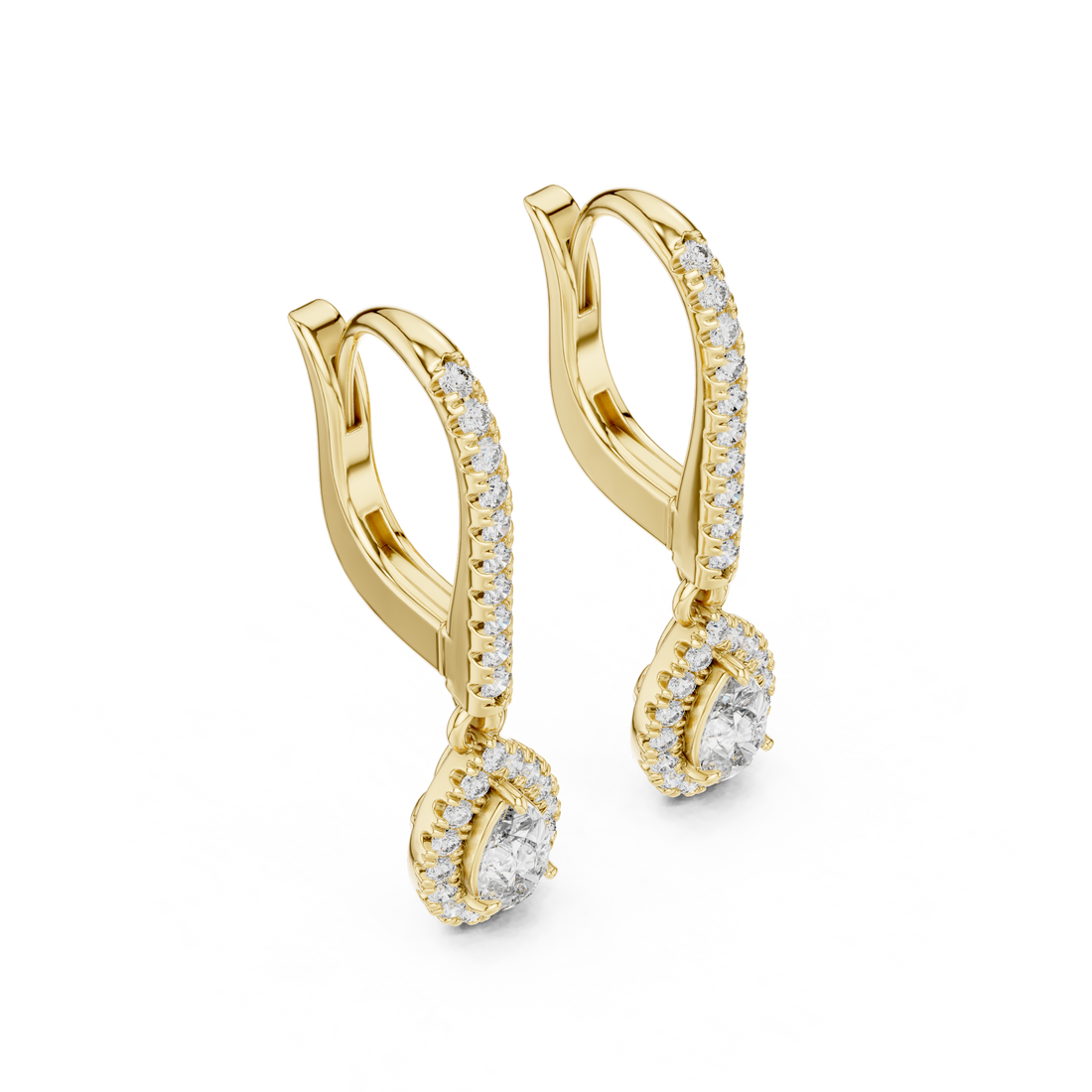 Pear Cut Diamond Halo Drop Earrings with Pavé Hoop Huggie Design