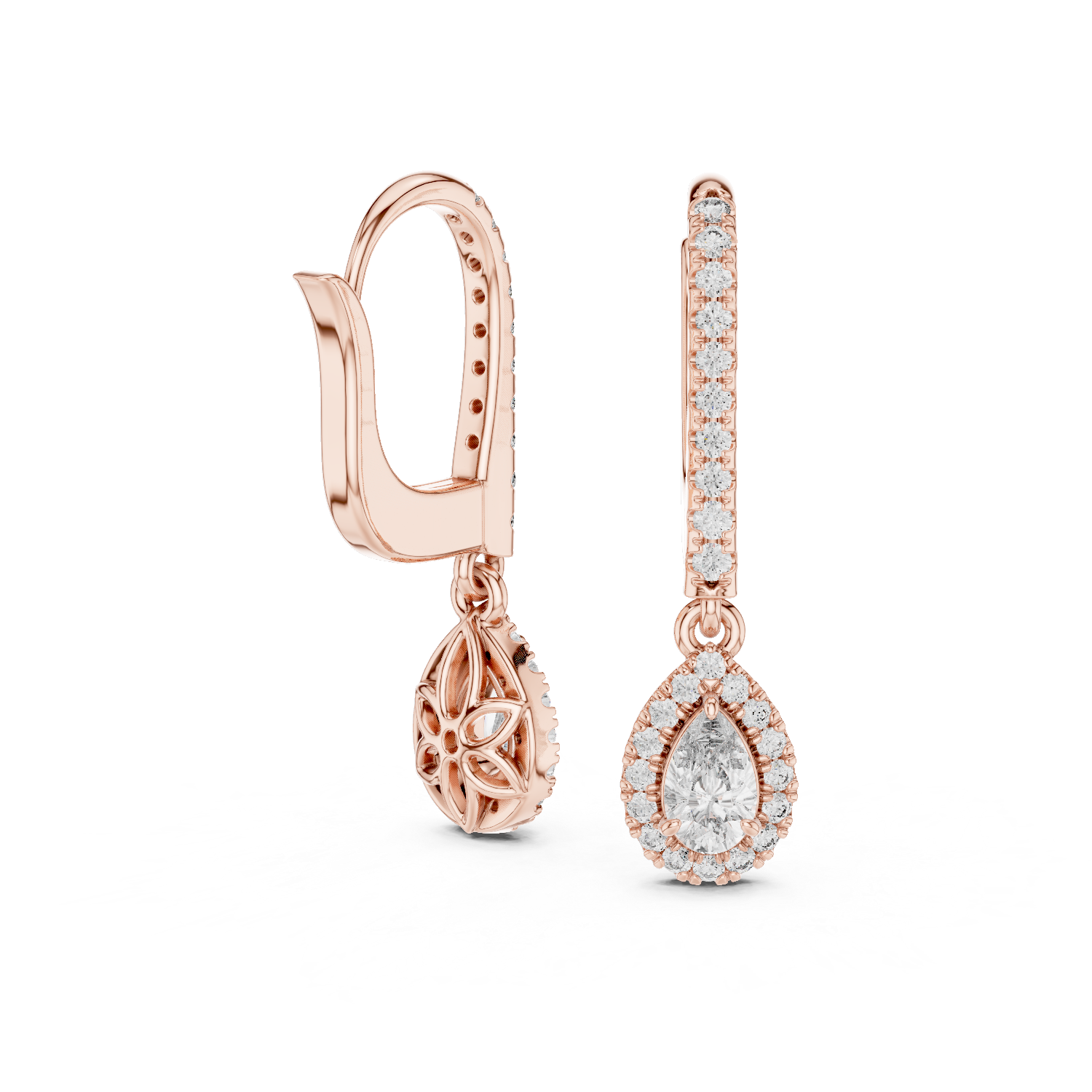 Pear Cut Diamond Halo Drop Earrings with Pavé Hoop Huggie Design