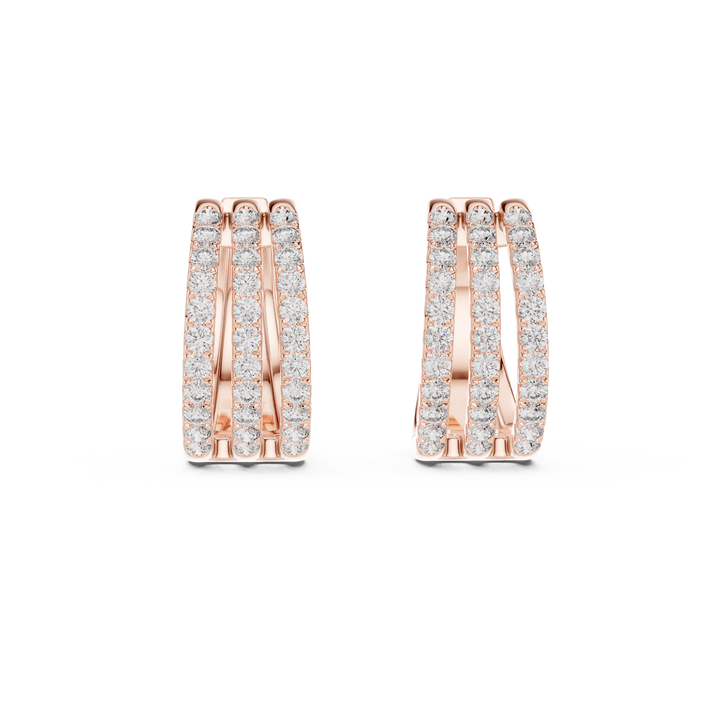 Triple Row Round Cut Diamond Pavé Huggie Hoop Earrings
