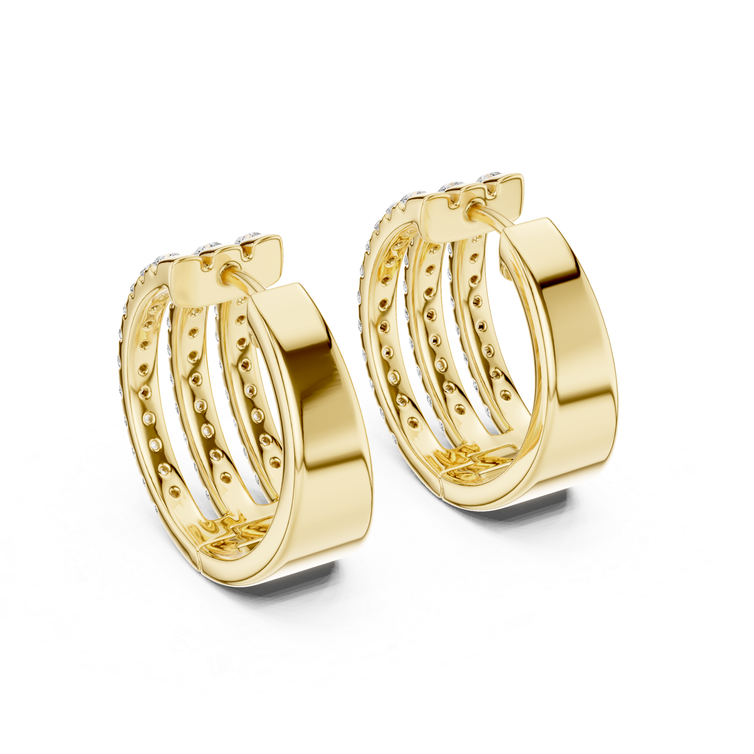 Triple Row Round Cut Diamond Pavé Huggie Hoop Earrings