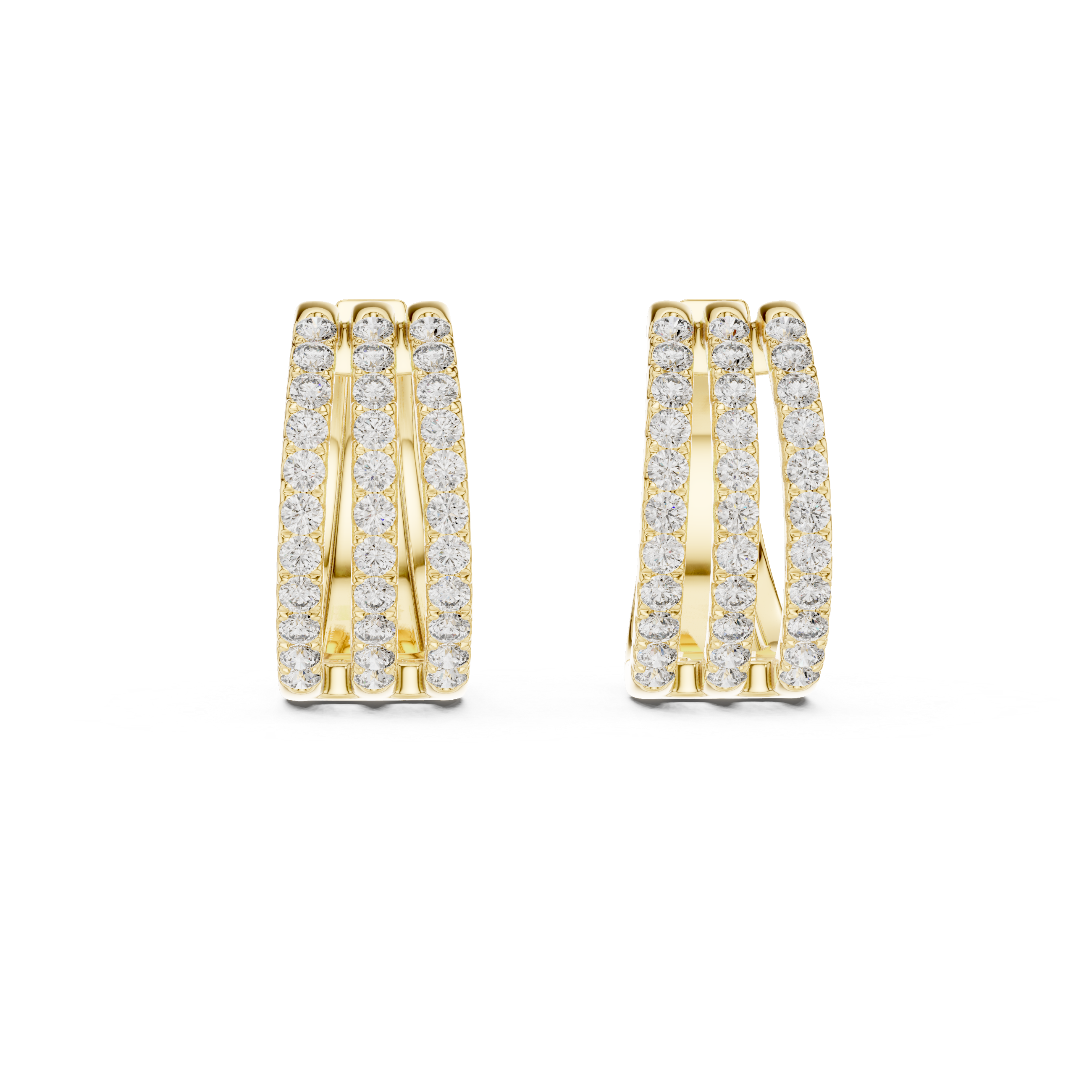 Triple Row Round Cut Diamond Pavé Huggie Hoop Earrings