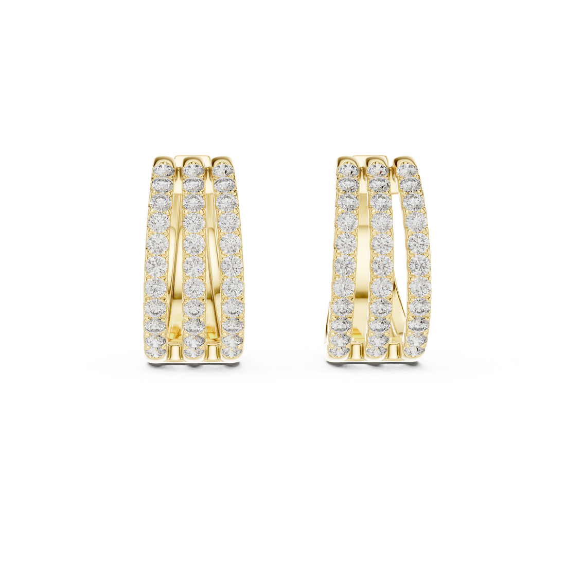 Triple Row Round Cut Diamond Pavé Huggie Hoop Earrings