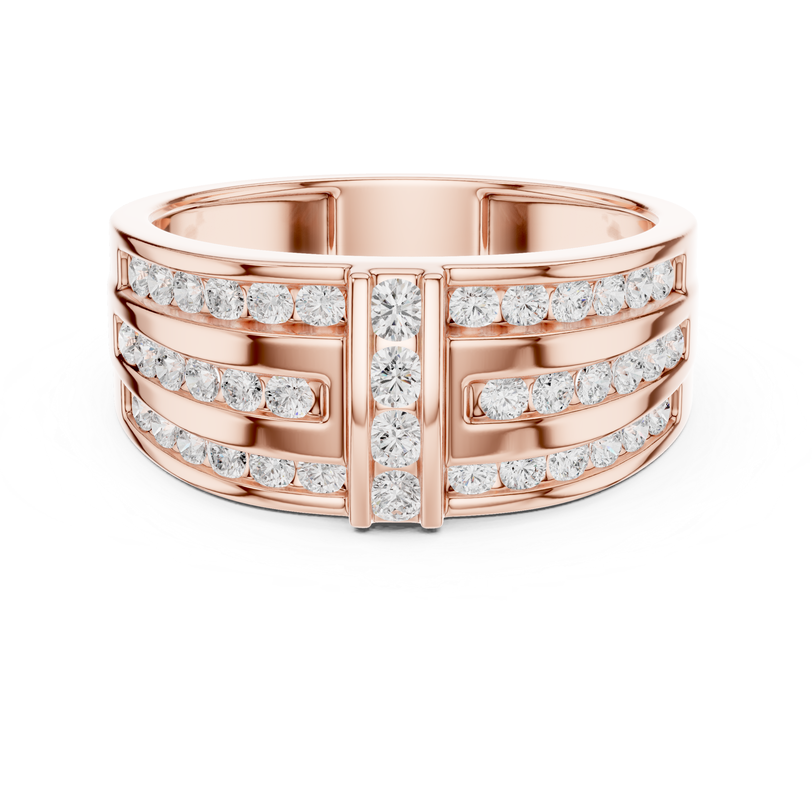 Multi Row Round Diamond Wide Band Ring with Channel Setting