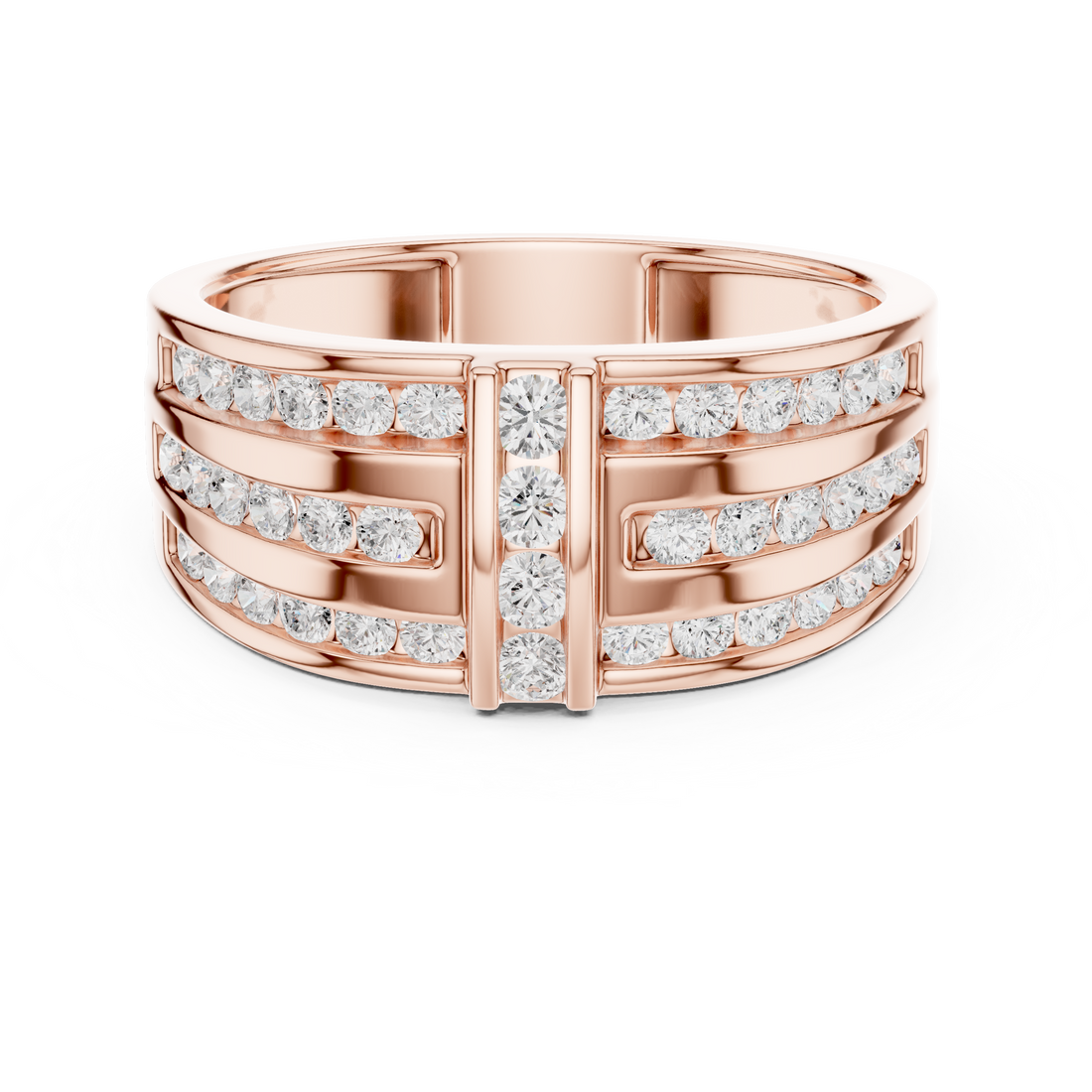 Multi Row Round Diamond Wide Band Ring with Channel Setting