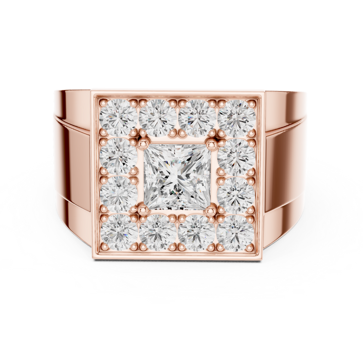 Princess Cut Diamond Square Halo Men's Ring with Multi Stone Cluster Design