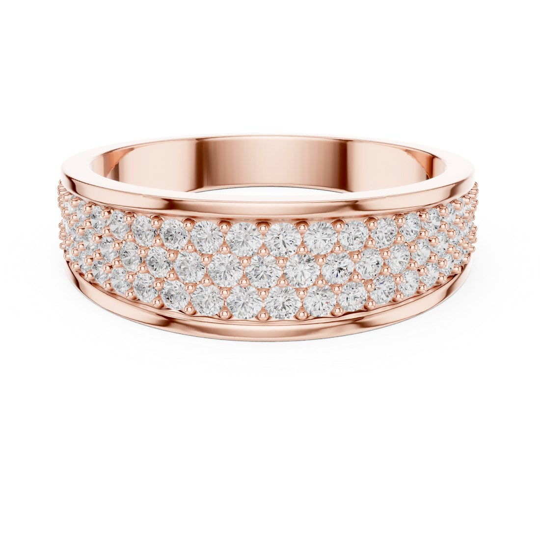 Multi Row Round Diamond Pavé Wide Band Ring with Tapered Design