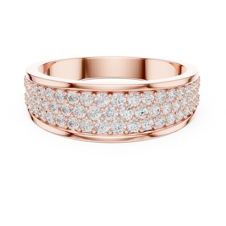 Multi Row Round Diamond Pavé Wide Band Ring with Tapered Design
