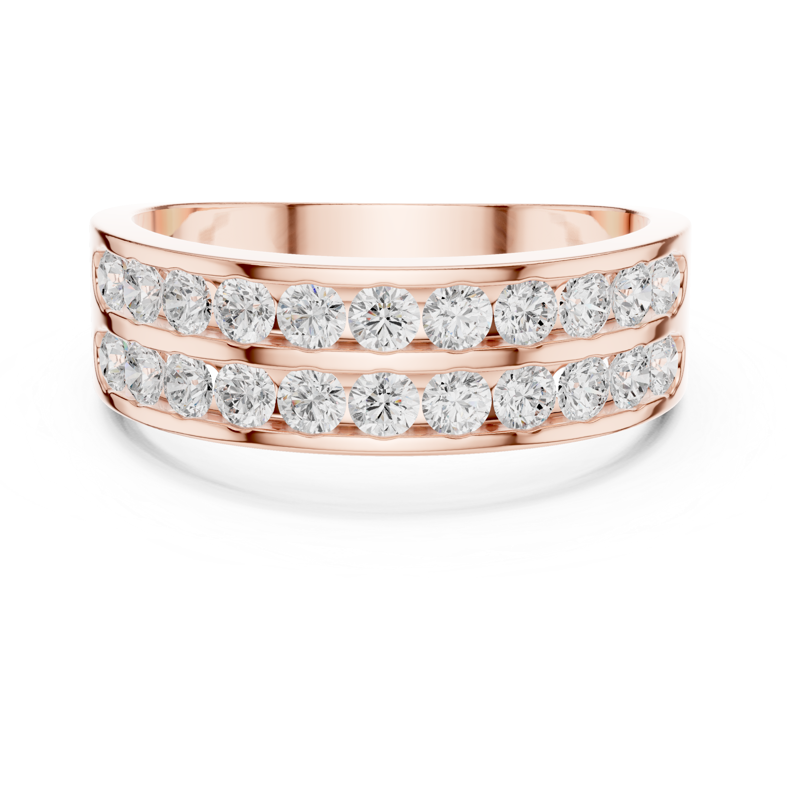 Double Row Round Diamond Band Ring with Channel Setting