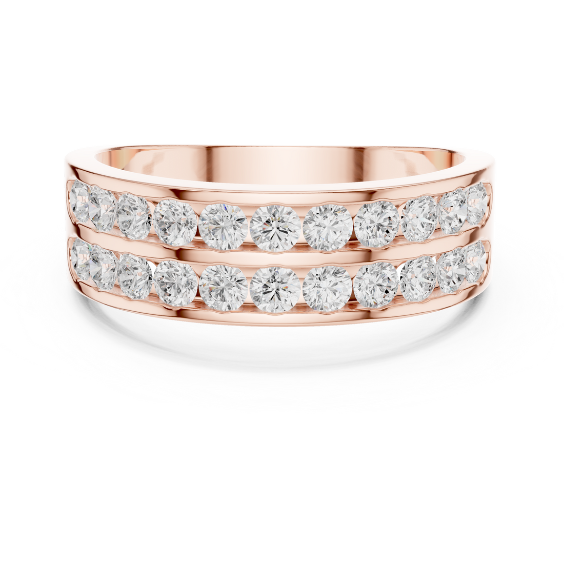 Double Row Round Diamond Band Ring with Channel Setting