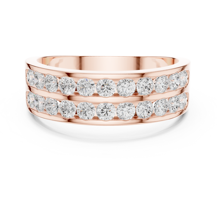 Double Row Round Diamond Band Ring with Channel Setting