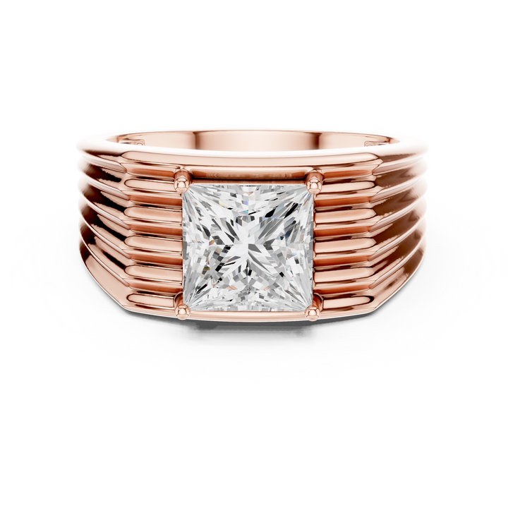 Princess Cut Diamond Men's Ribbed Solitaire Band Ring