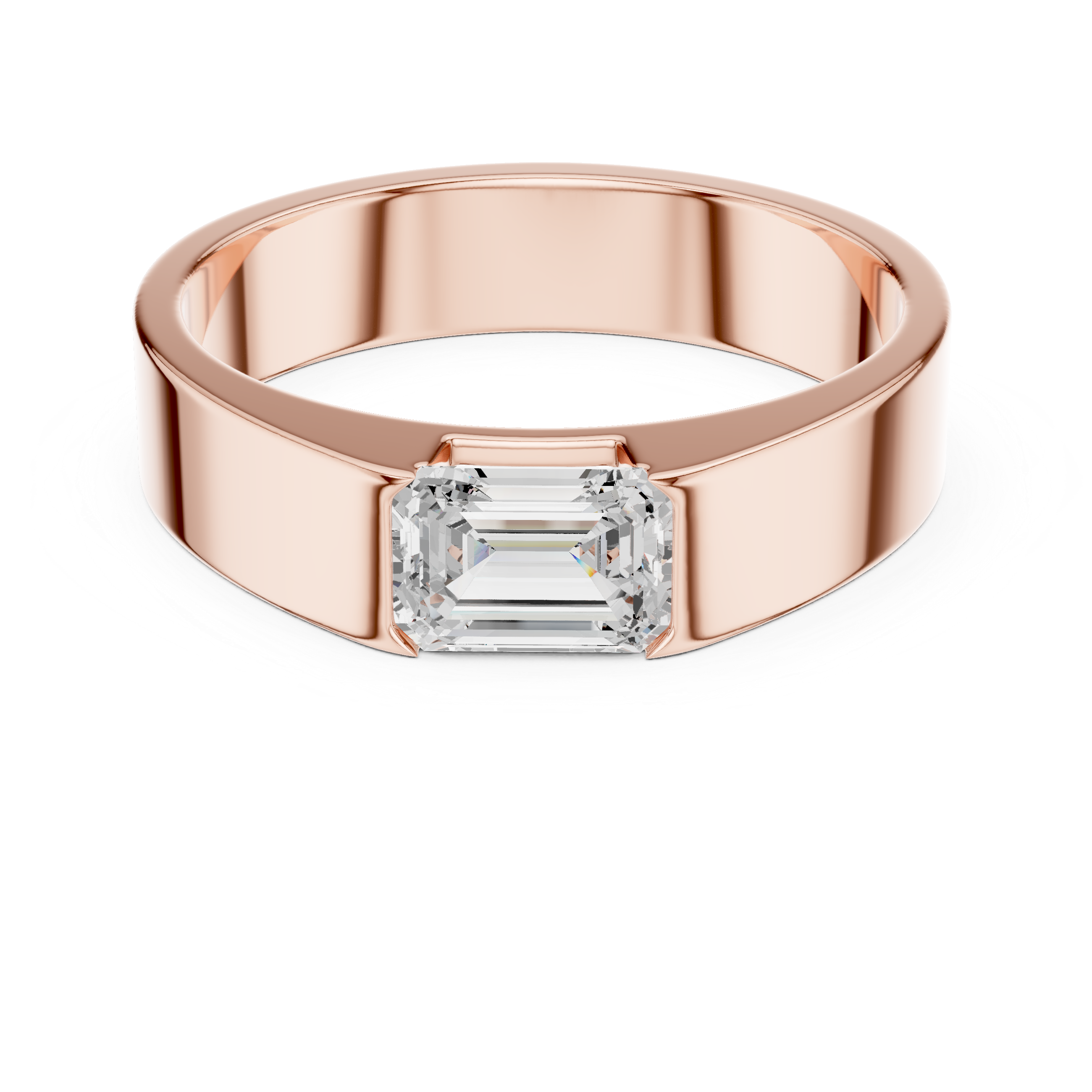 Emerald Cut Diamond Solitaire Wide Band Ring