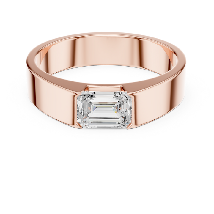 Emerald Cut Diamond Solitaire Wide Band Ring