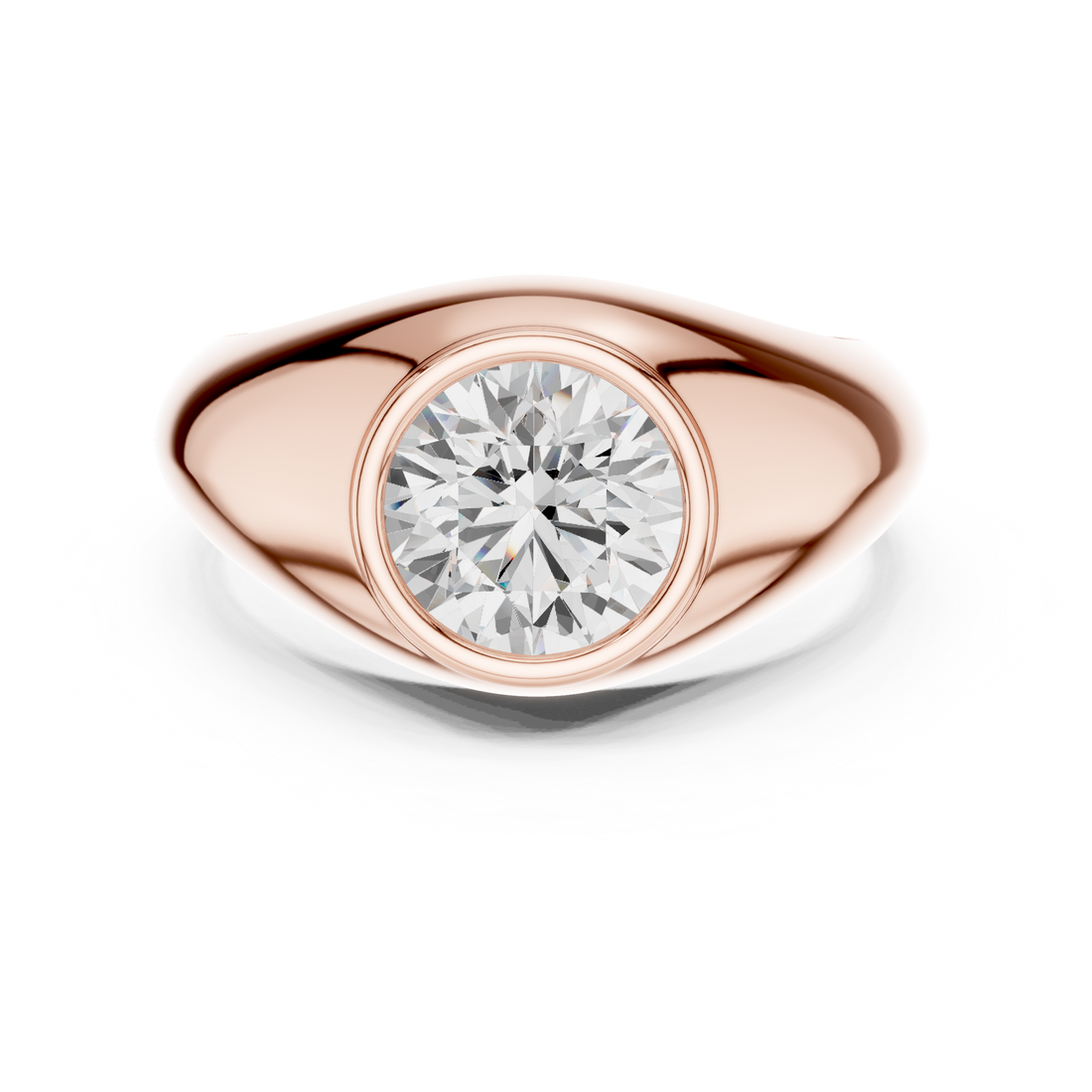 Round Brilliant Diamond Bezel-Set Signet Style Statement Ring