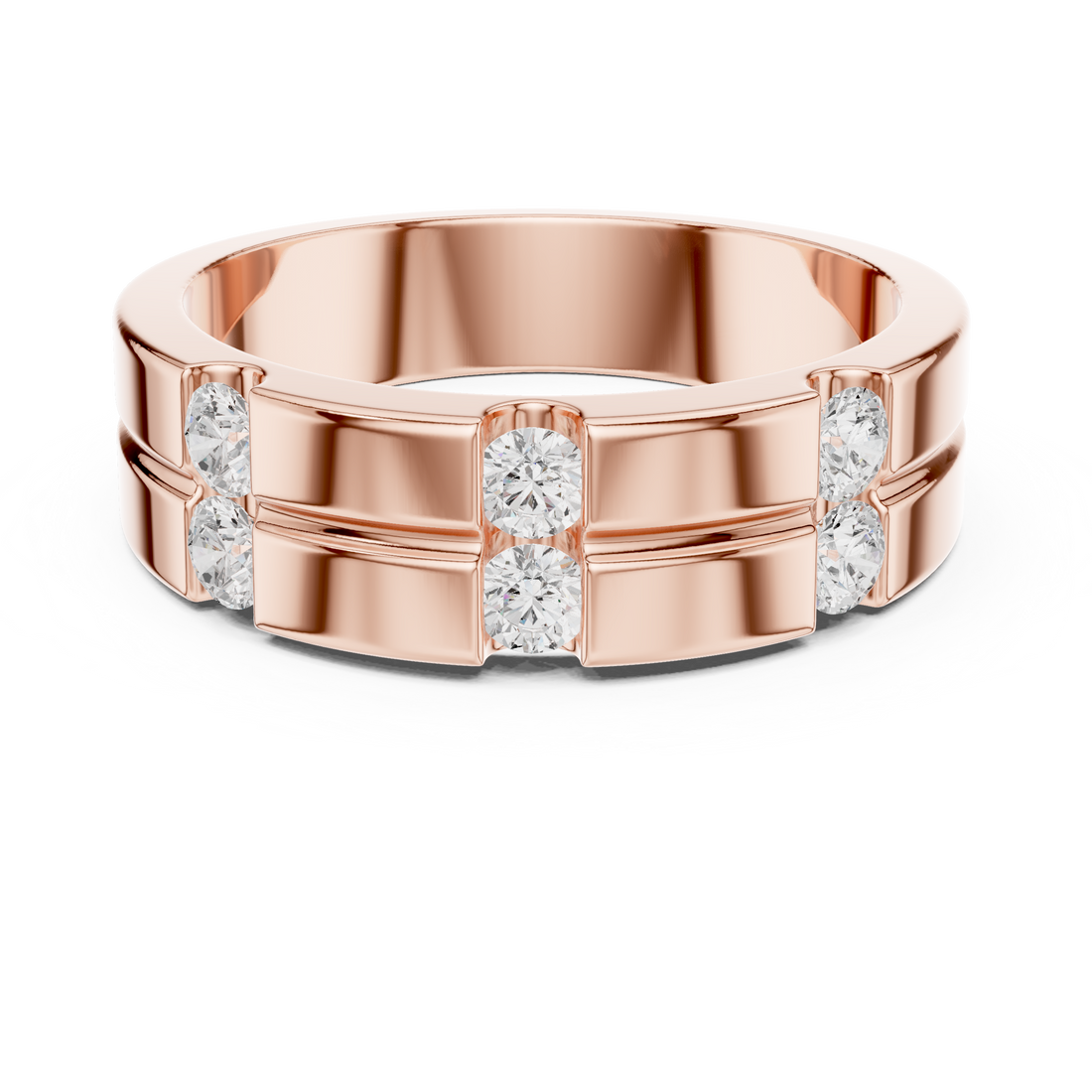Round Diamond Multi Stone Wide Band Ring