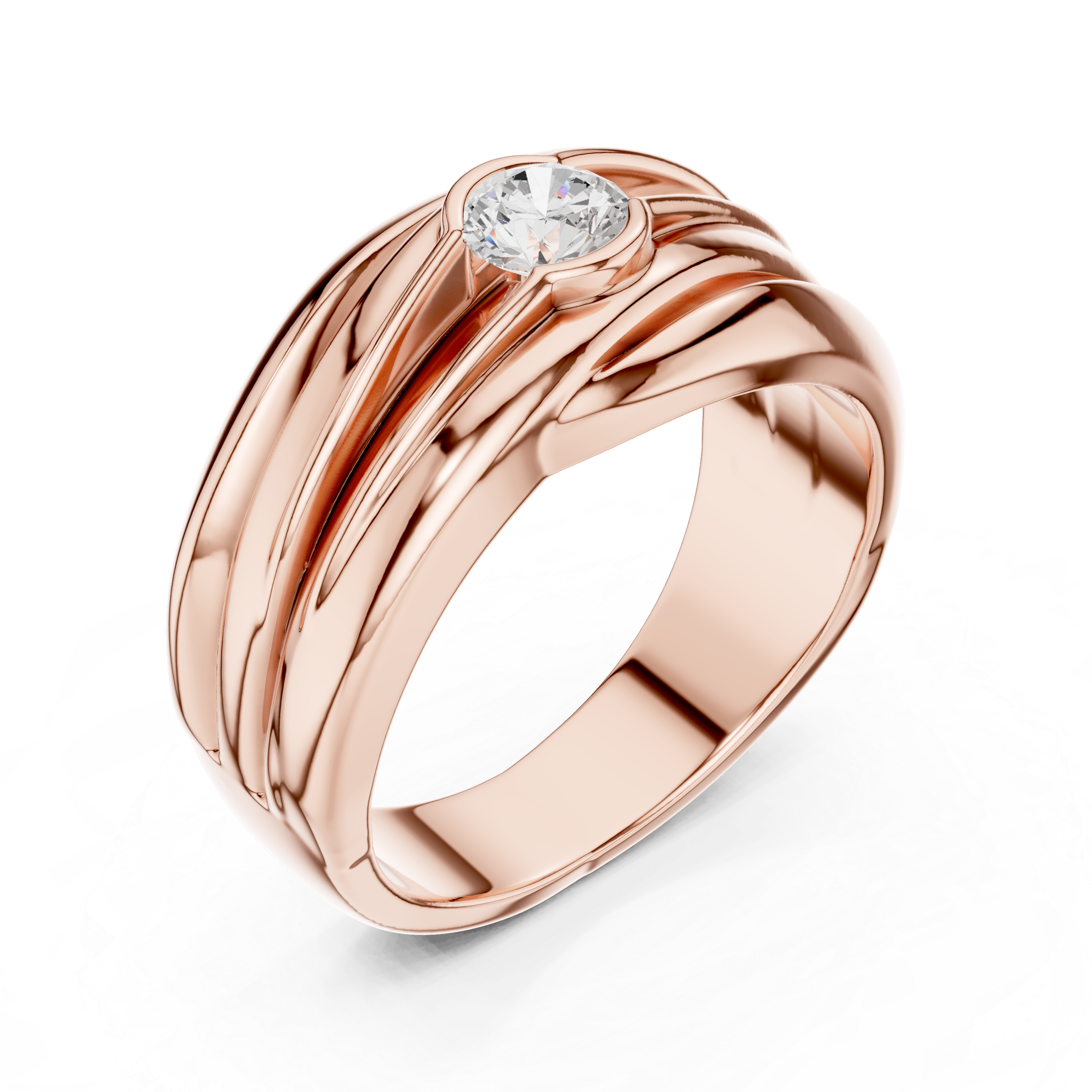 Stylish rose gold infinity ring with delicate diamond accents and modern minimalist finish.