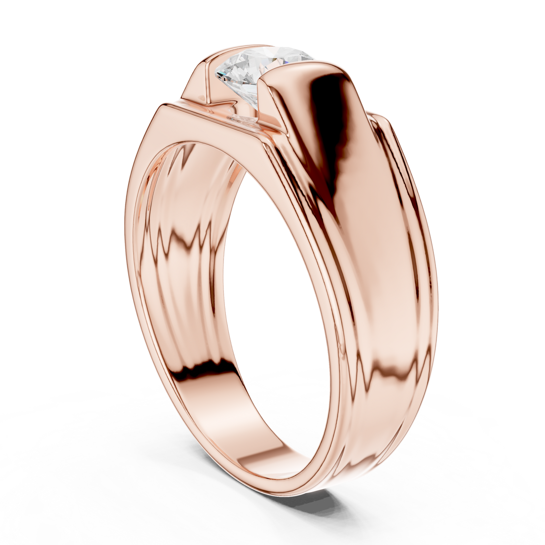 Minimalist men's band ring with clean smooth edges and refined appearance.