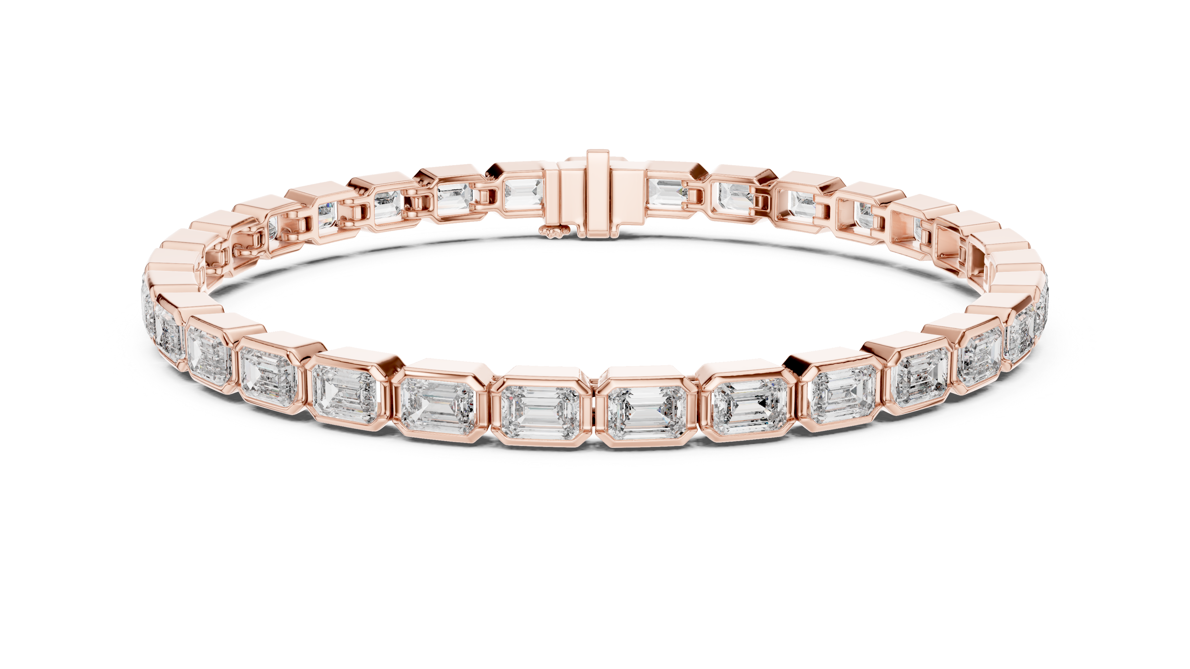 Emerald Cut Diamond Tennis Chain Bracelet in Sleek Bezel Setting