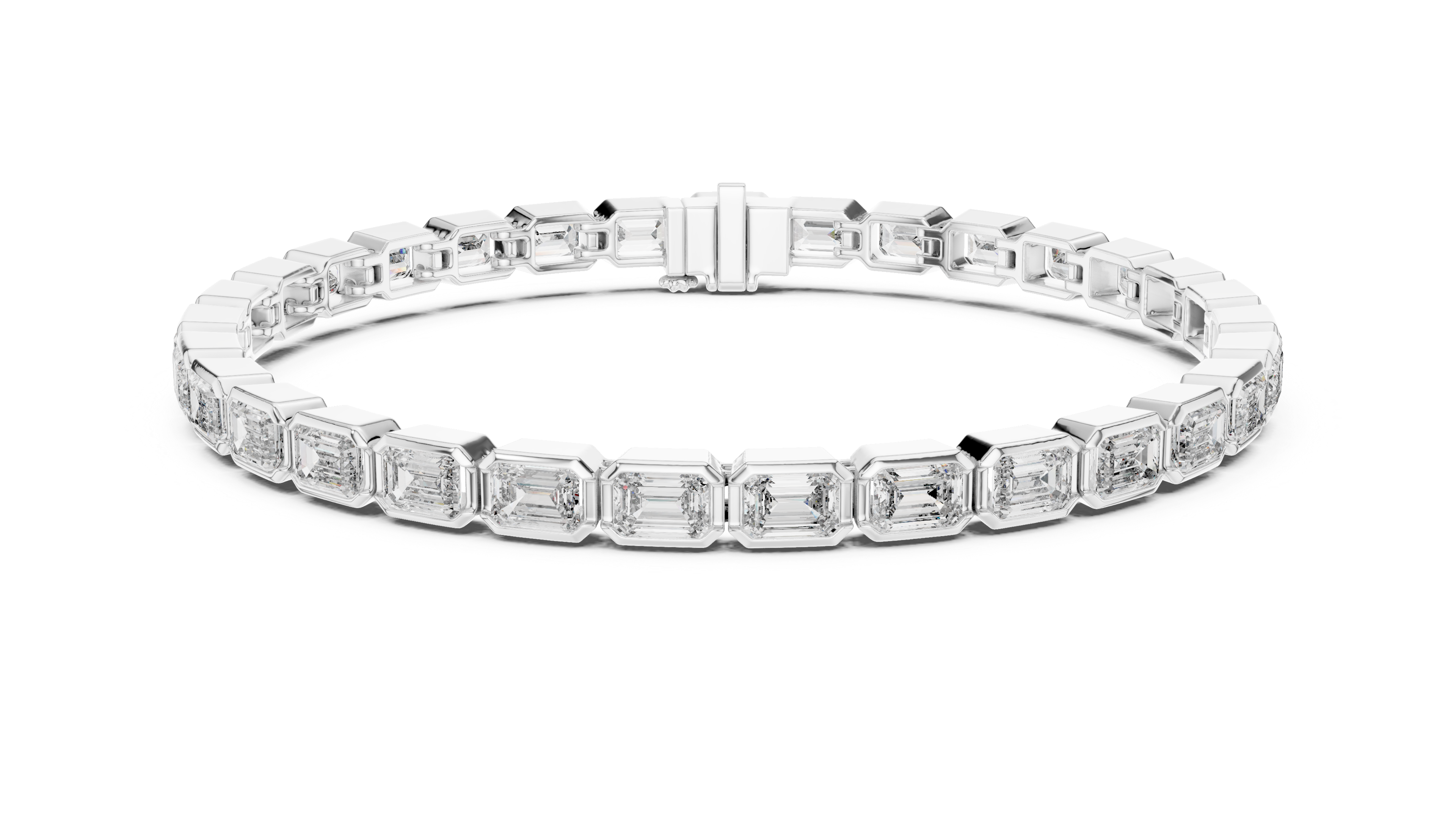 Emerald Cut Diamond Tennis Chain Bracelet in Sleek Bezel Setting