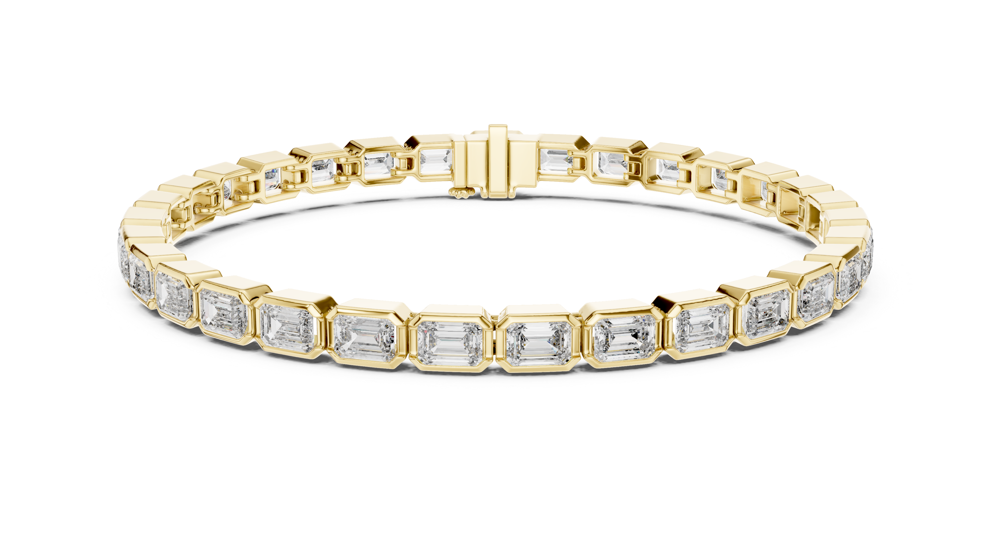 Emerald Cut Diamond Tennis Chain Bracelet in Sleek Bezel Setting