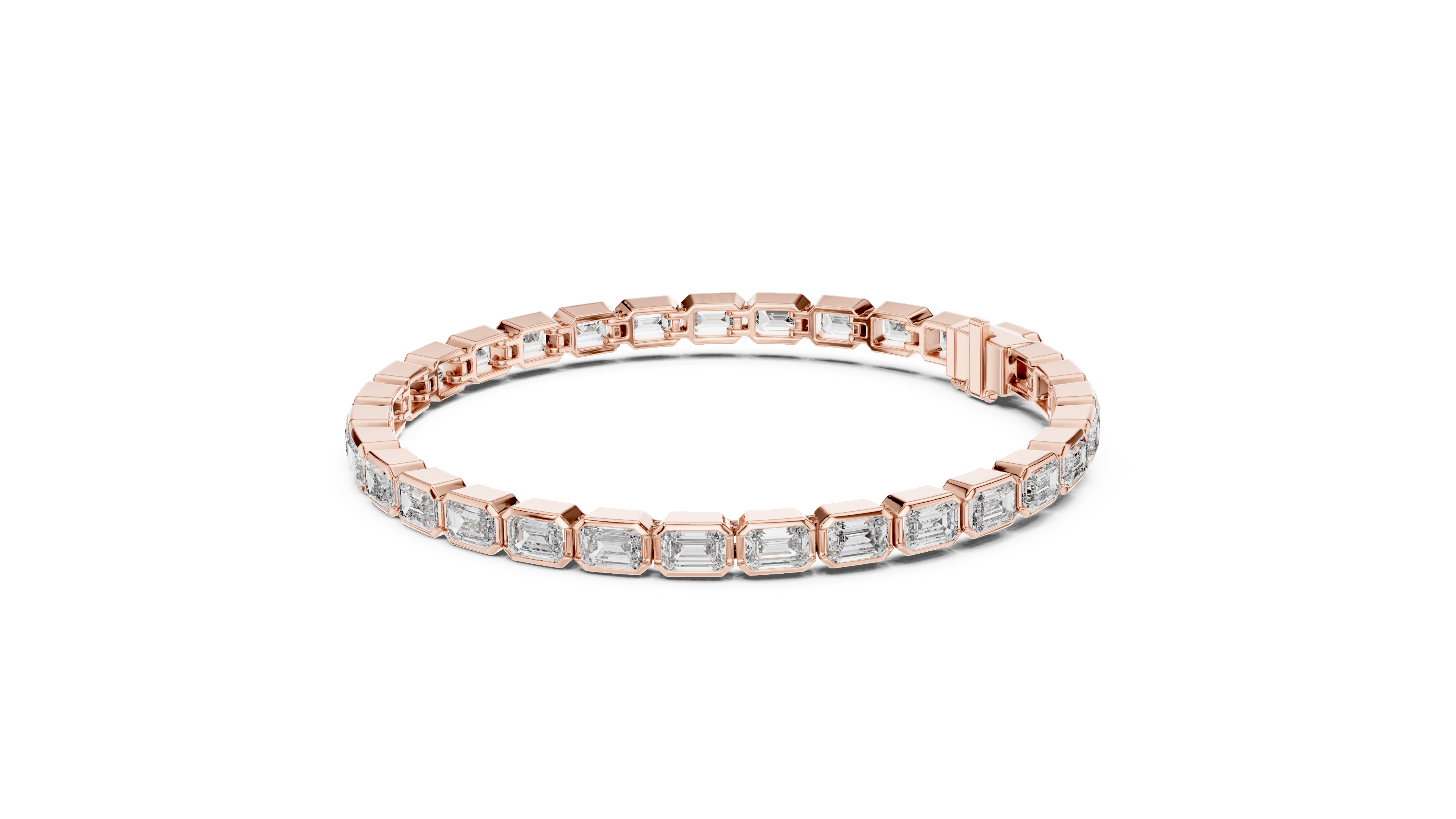 Emerald Cut Bezel Set Diamond Tennis Link Bracelet with Architectural Lines