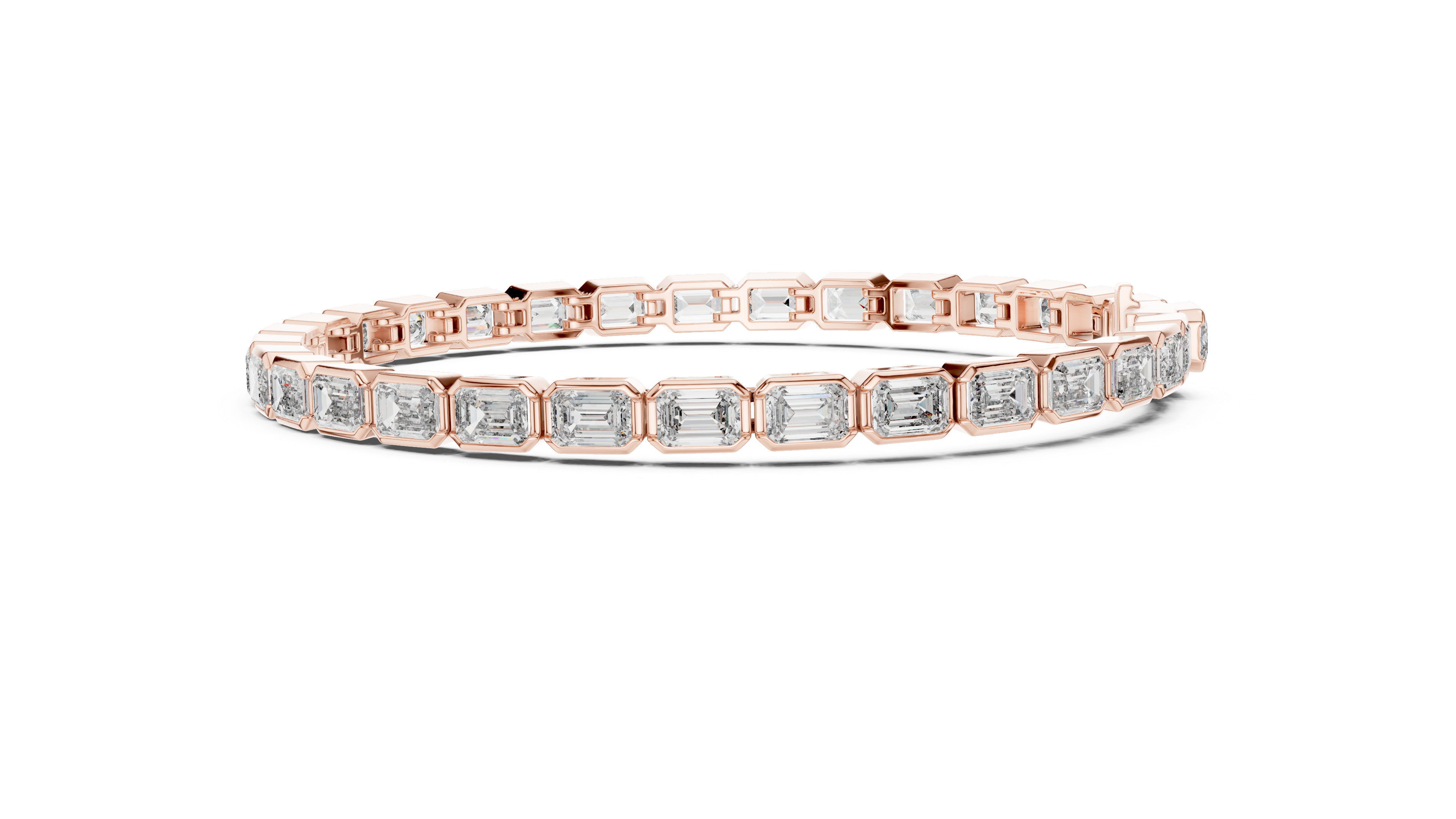 Emerald Cut Bezel Set Diamond Tennis Link Bracelet with Architectural Lines