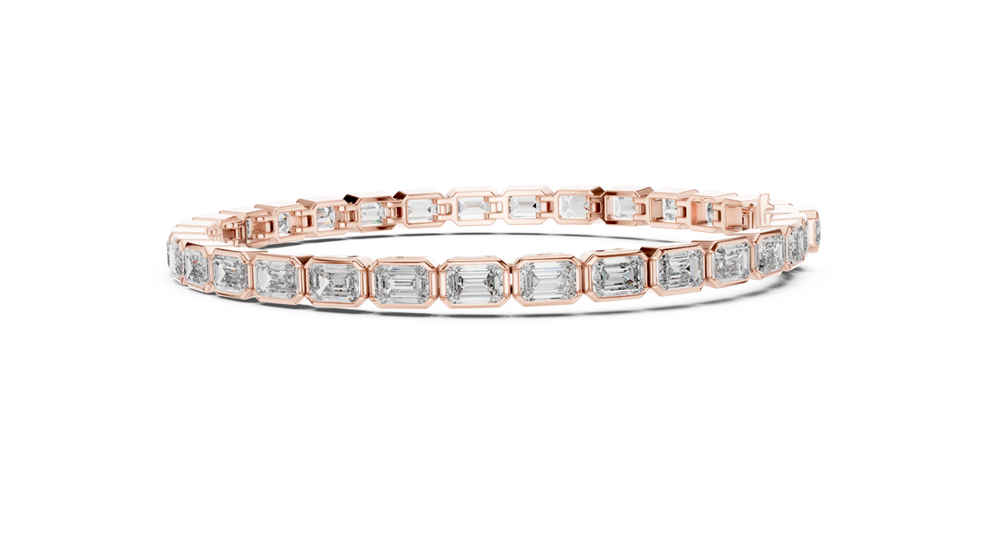 Emerald Cut Bezel Set Diamond Tennis Link Bracelet with Architectural Lines