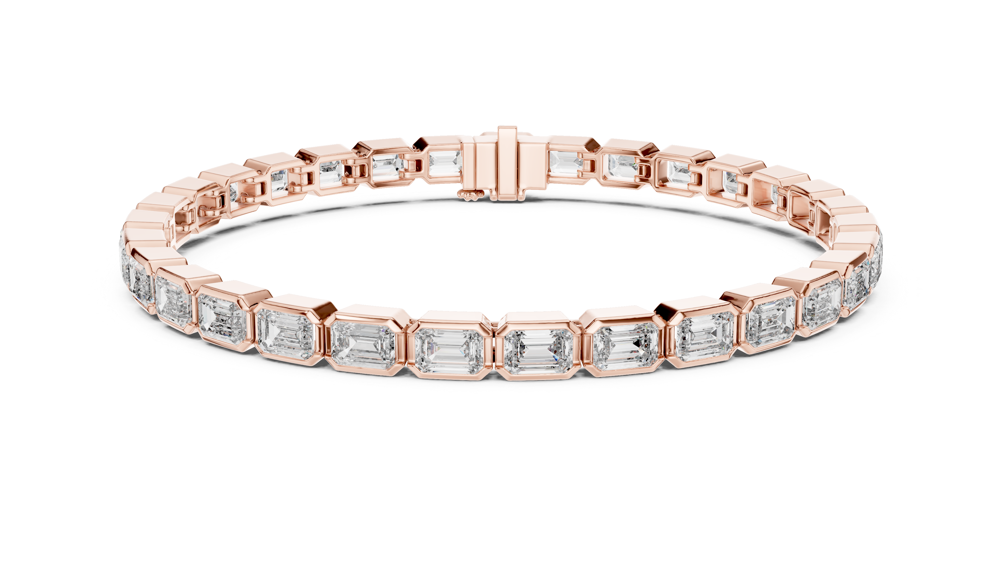 Emerald Cut Bezel Set Diamond Tennis Link Bracelet with Architectural Lines