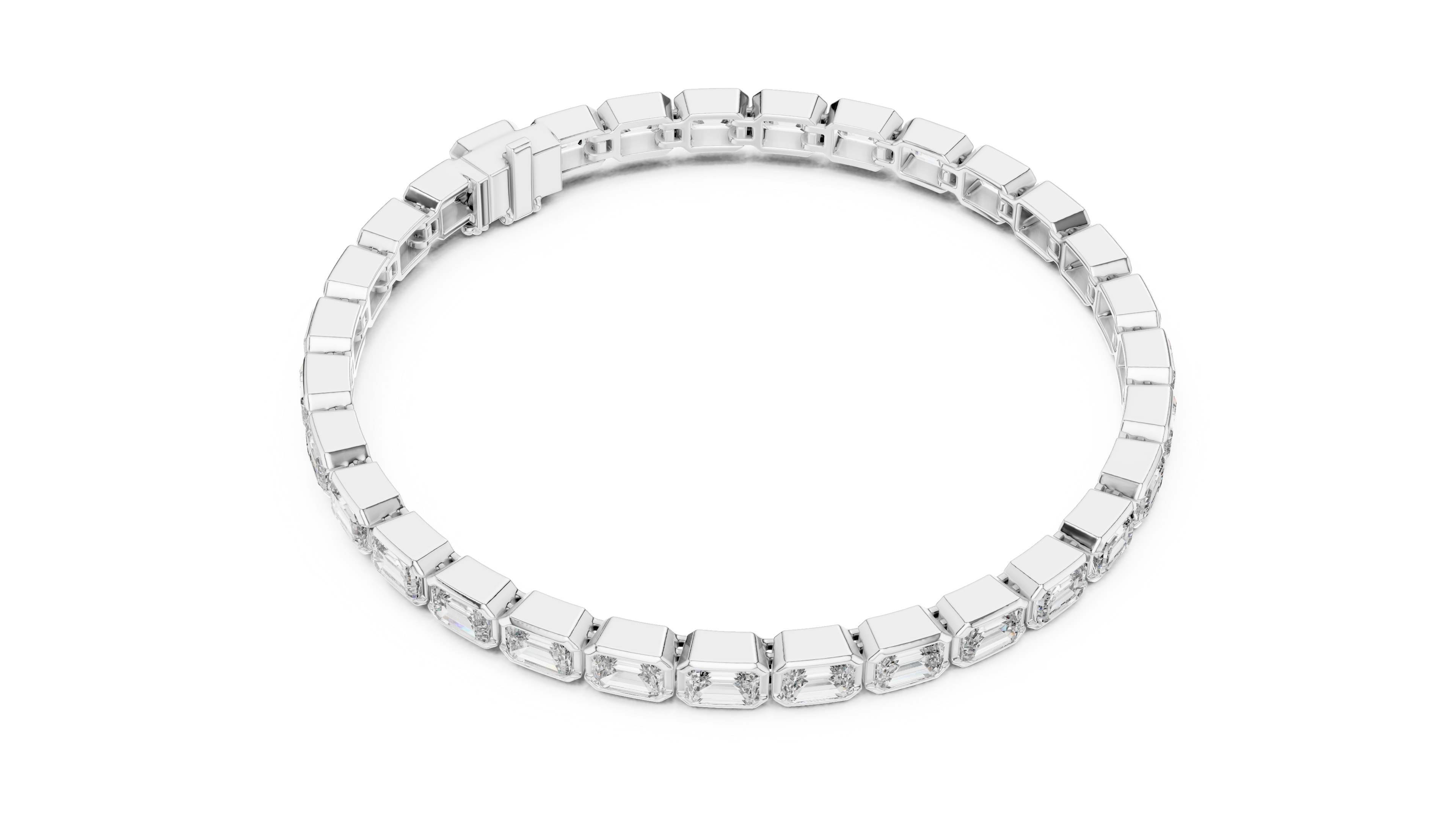 Emerald Cut Bezel Set Diamond Tennis Link Bracelet with Architectural Lines