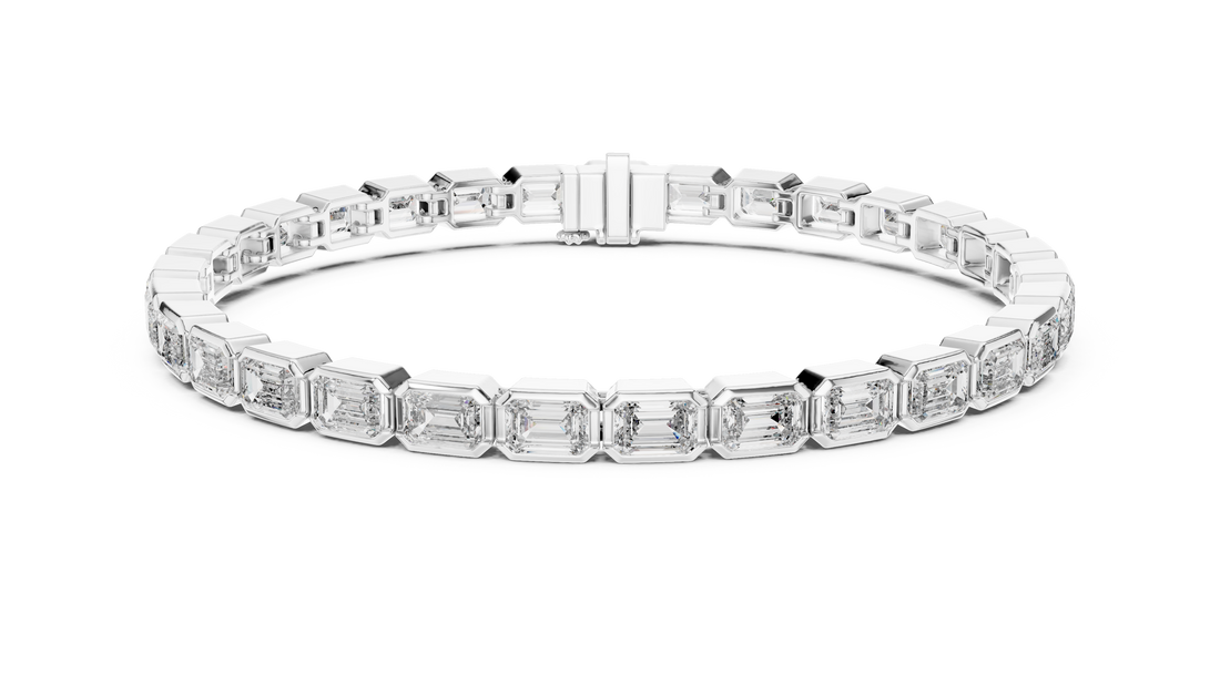 Emerald Cut Bezel Set Diamond Tennis Link Bracelet with Architectural Lines