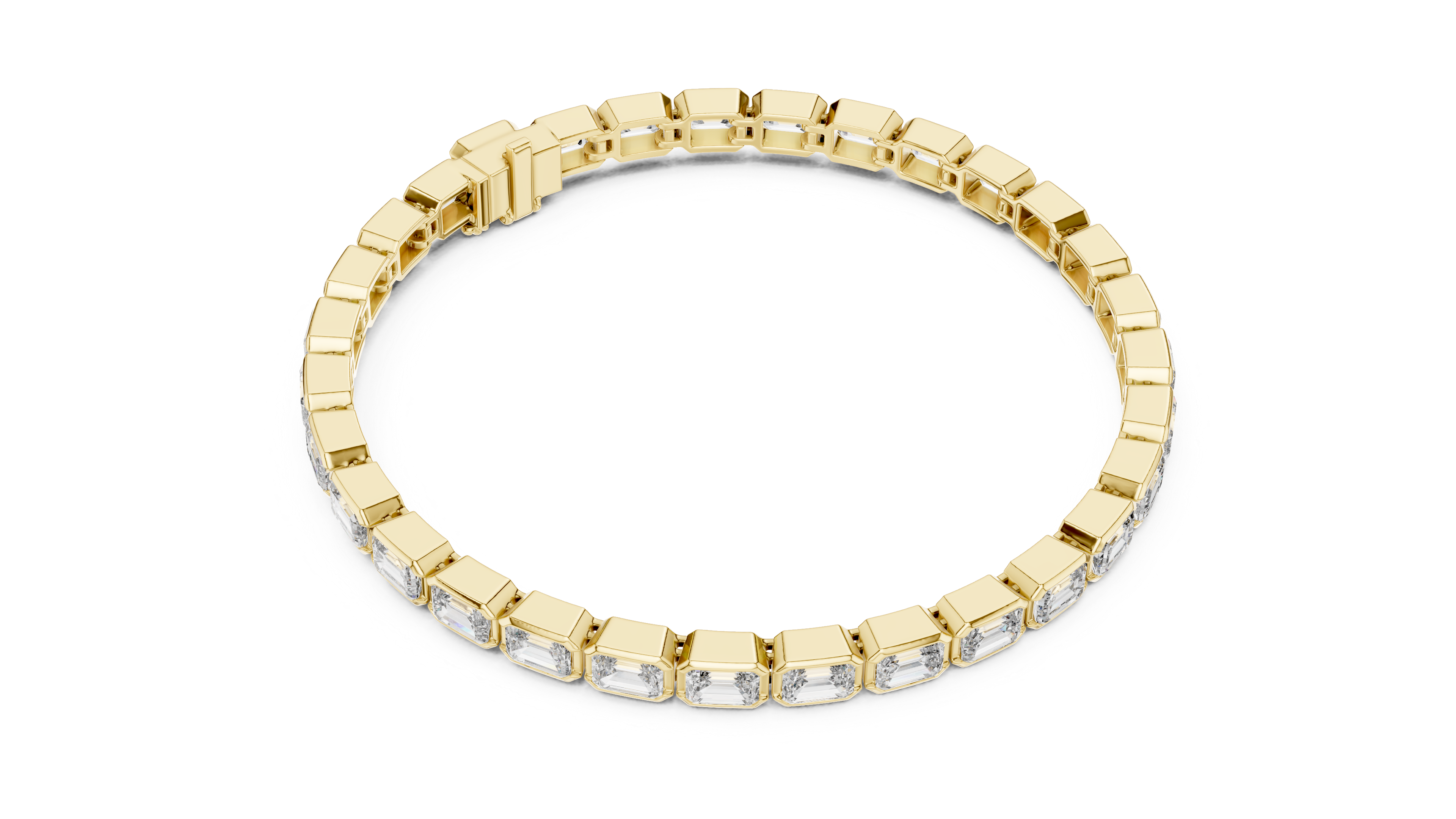 Emerald Cut Bezel Set Diamond Tennis Link Bracelet with Architectural Lines