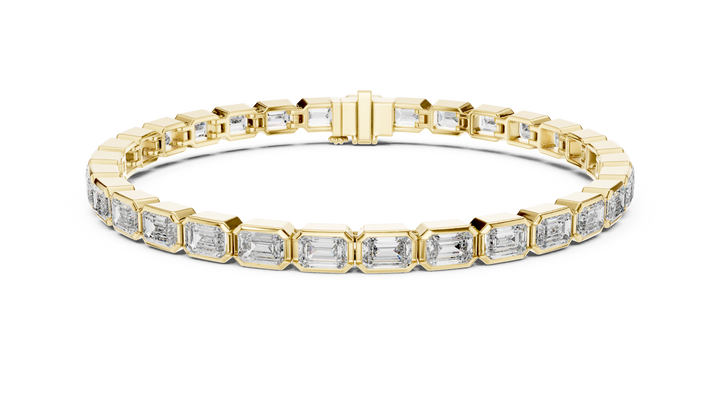 Emerald Cut Bezel Set Diamond Tennis Link Bracelet with Architectural Lines