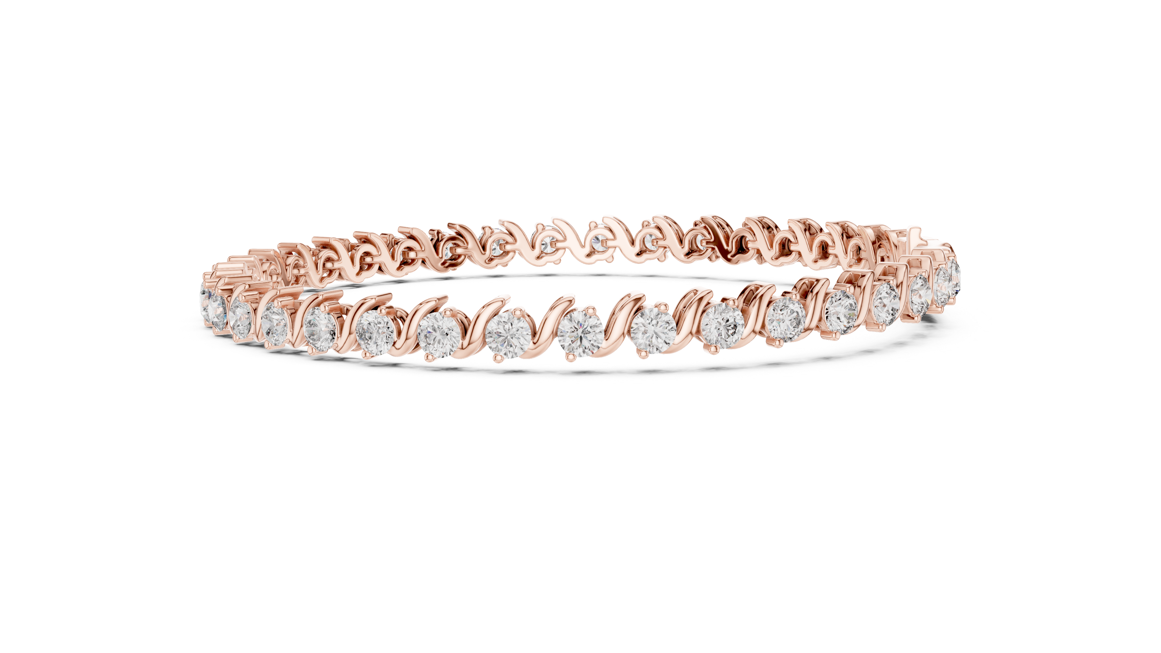 Round Brilliant Diamond Wave Link Tennis Bracelet in Flowing Collet Setting
