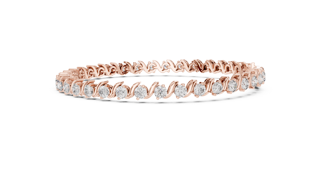 Round Brilliant Diamond Wave Link Tennis Bracelet in Flowing Collet Setting