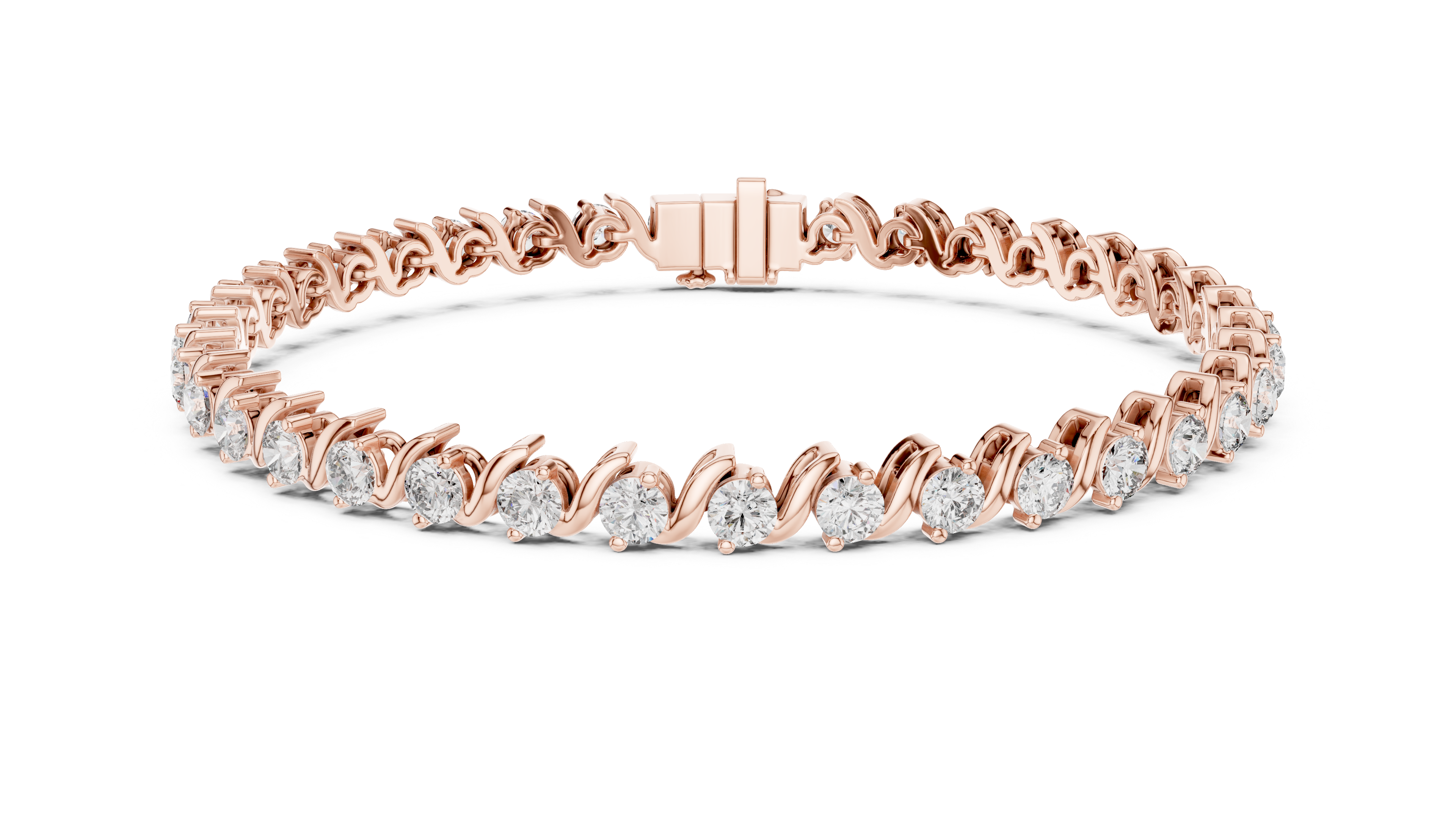 Round Brilliant Diamond Wave Link Tennis Bracelet in Flowing Collet Setting