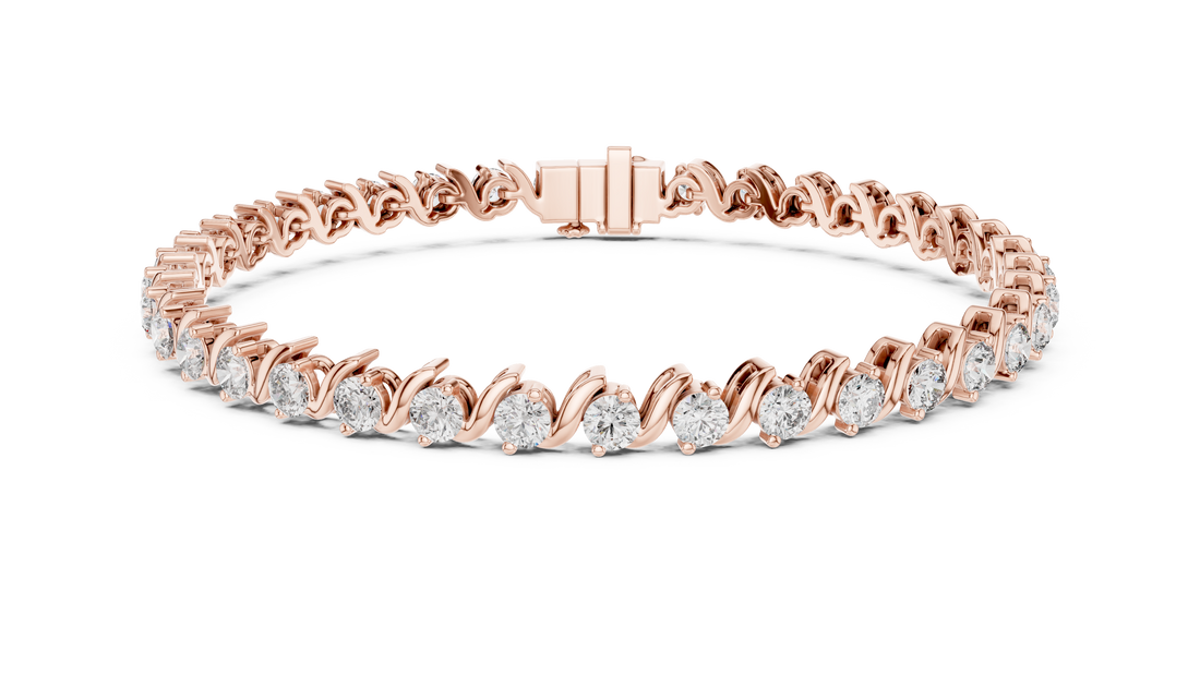 Round Brilliant Diamond Wave Link Tennis Bracelet in Flowing Collet Setting