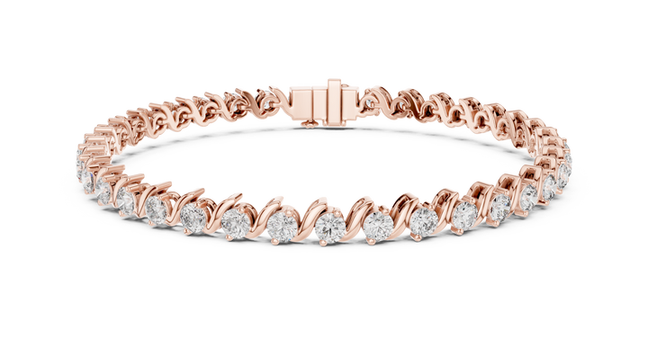 Round Brilliant Diamond Wave Link Tennis Bracelet in Flowing Collet Setting