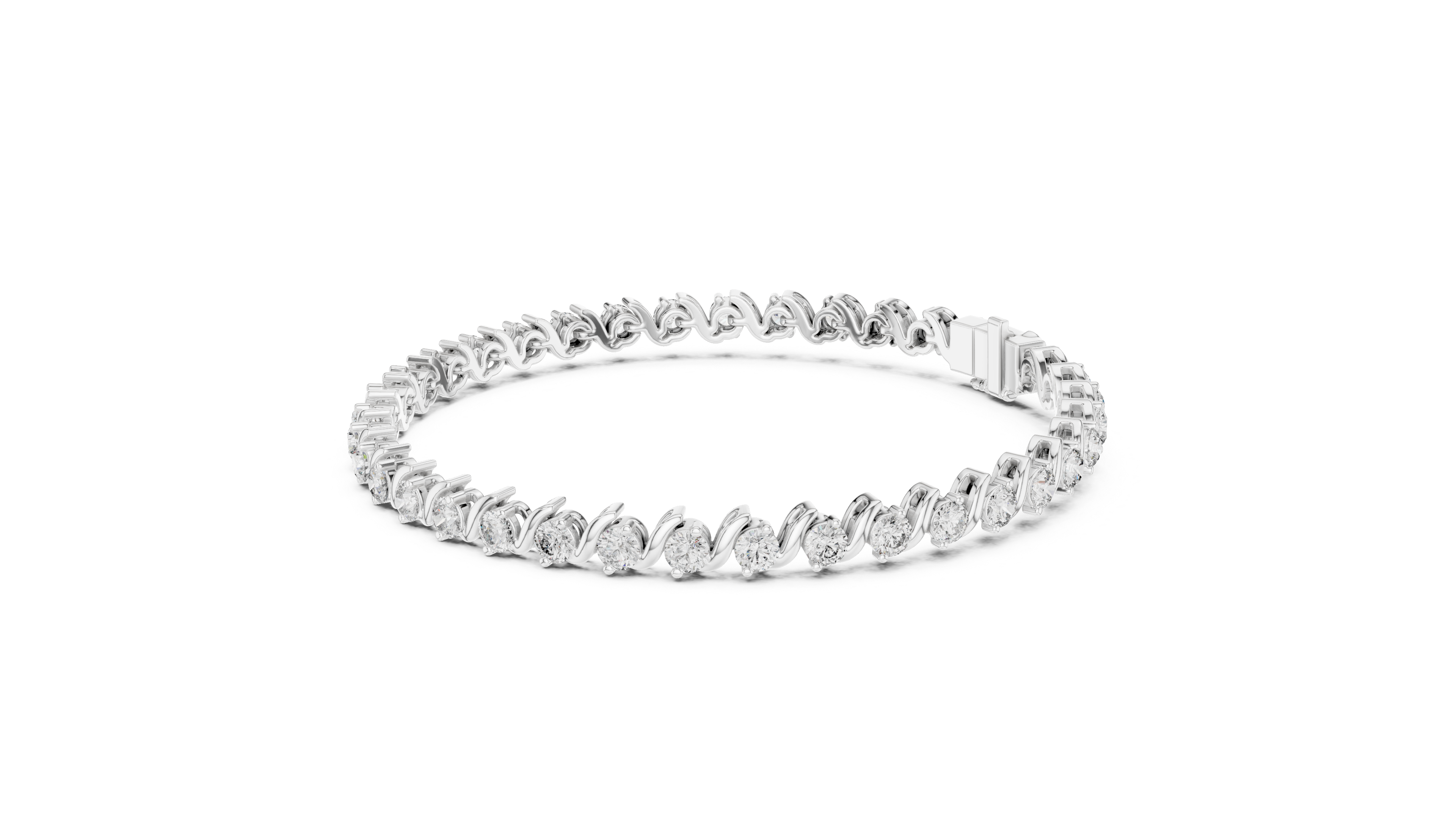 Round Brilliant Diamond Wave Link Tennis Bracelet in Flowing Collet Setting