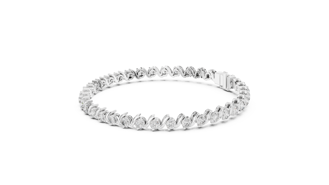 Round Brilliant Diamond Wave Link Tennis Bracelet in Flowing Collet Setting