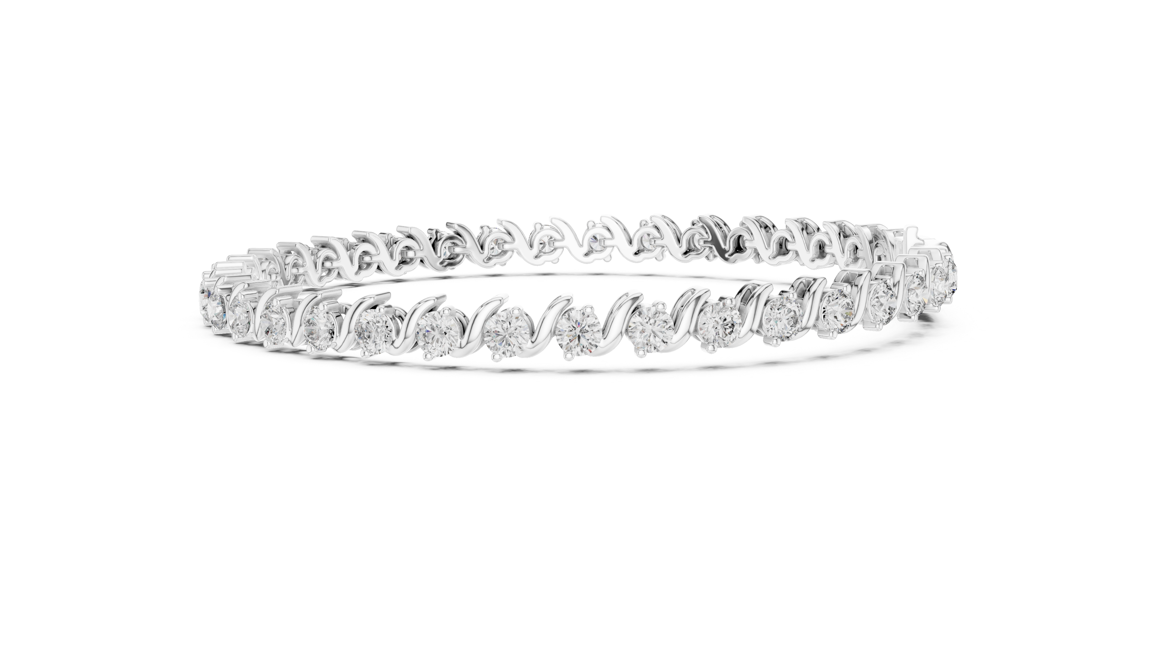 Round Brilliant Diamond Wave Link Tennis Bracelet in Flowing Collet Setting